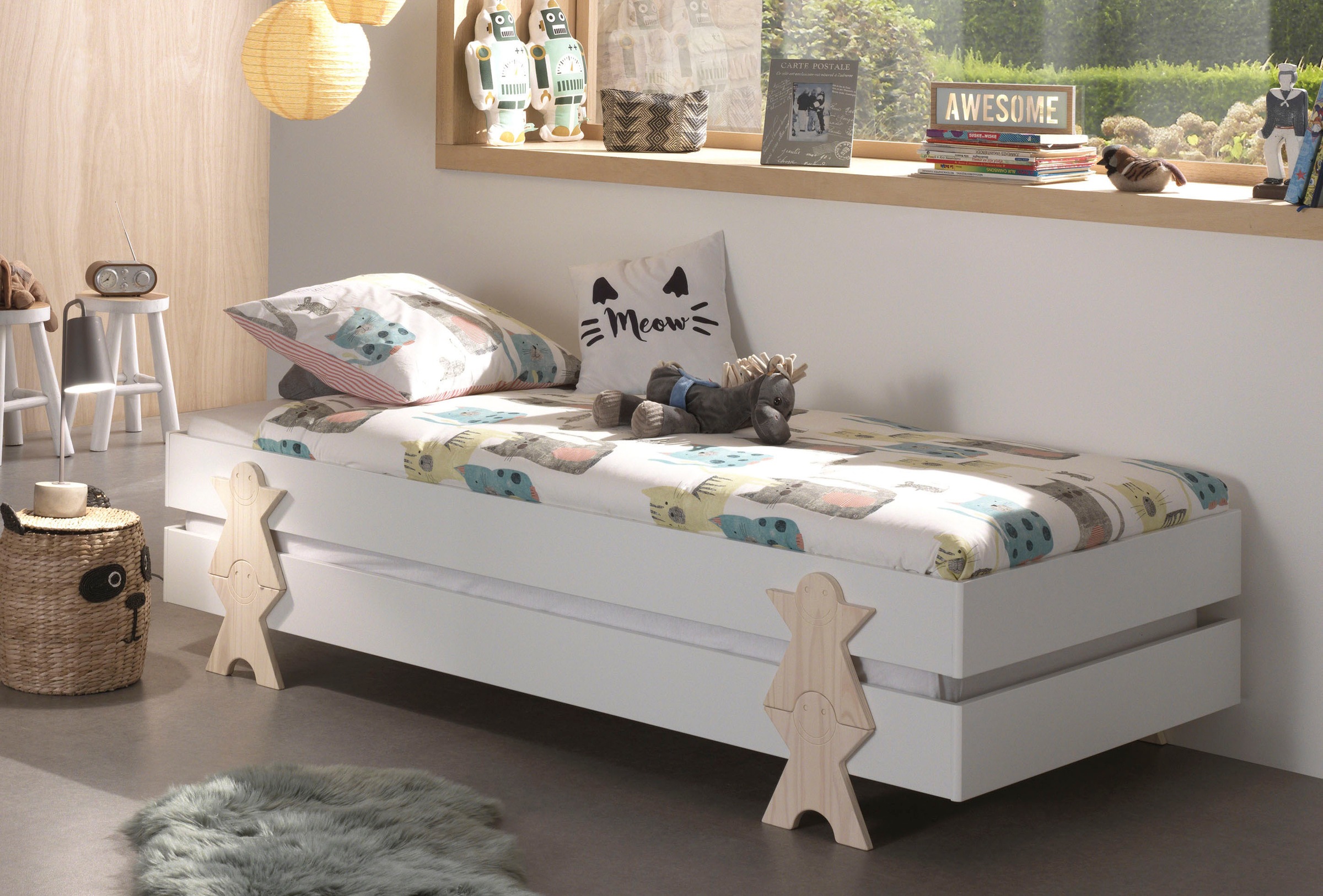 Vipack Kinderbett »Modulo, stapelbares Einzelbett, inkl. Rolllattenrost, 2 Farben« B/H/T ca. 203,6x93,8x48cm, Fuß Smile massiv, Bettseiten MDF lackiert,  Liegefläche 90/200 cm, einzeln oder als 2-er Set erhältlich