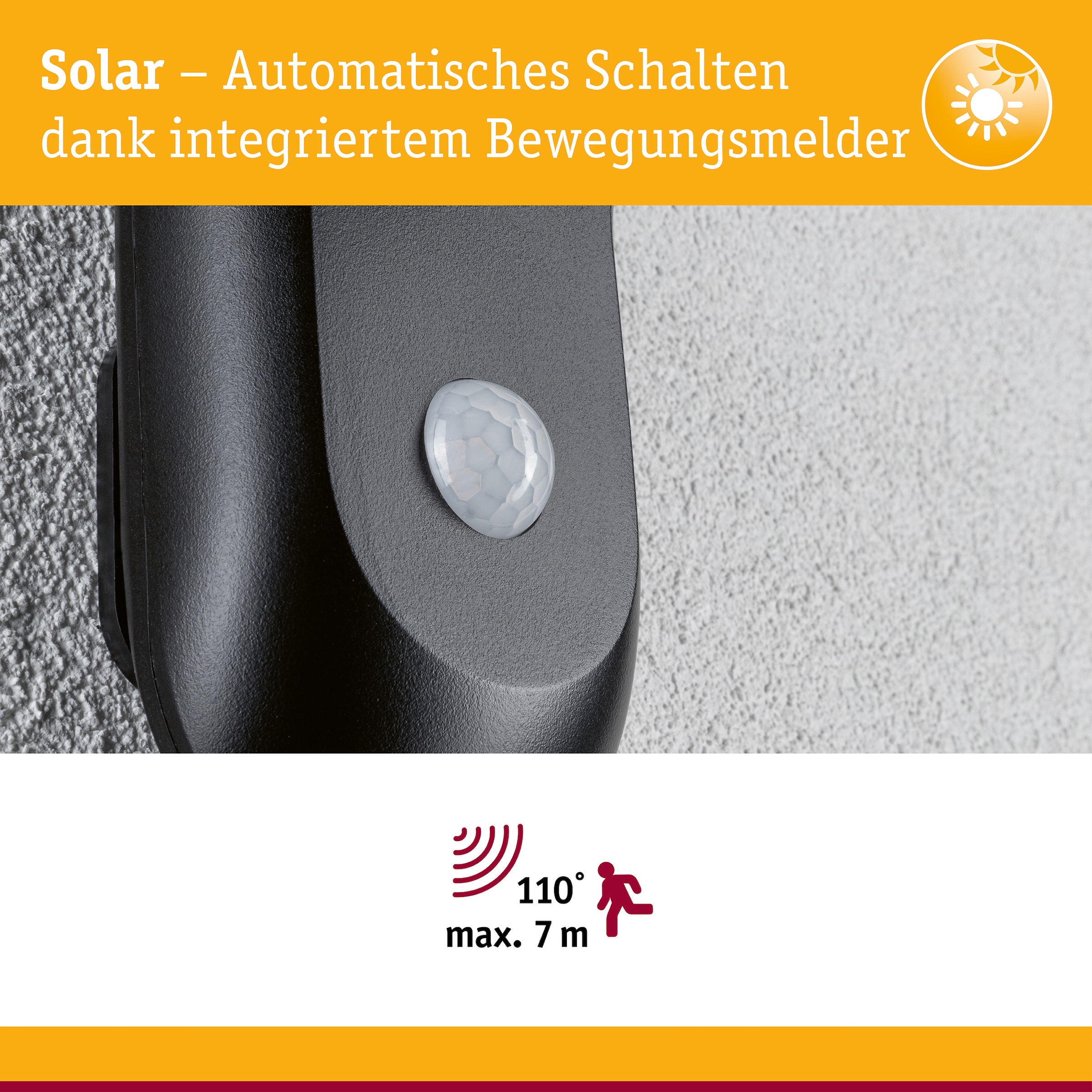Paulmann LED Außen-Wandleuchte »Solar Diskola IP44 180x234mm 3000K 3,5W 400lm Anthrazit Kunststoff« 1 Stk. Warmweiß Bewegungsmelder