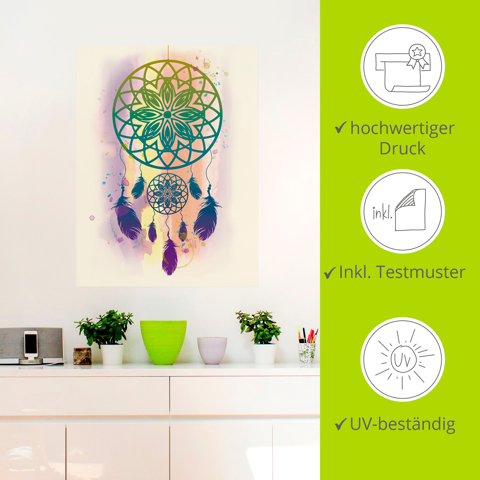 Artland Wandbild »Traumfänger Wasserfarbe«, Muster, (1 St.), als Leinwandbild, Poster, Wandaufkleber in verschied. Größen
