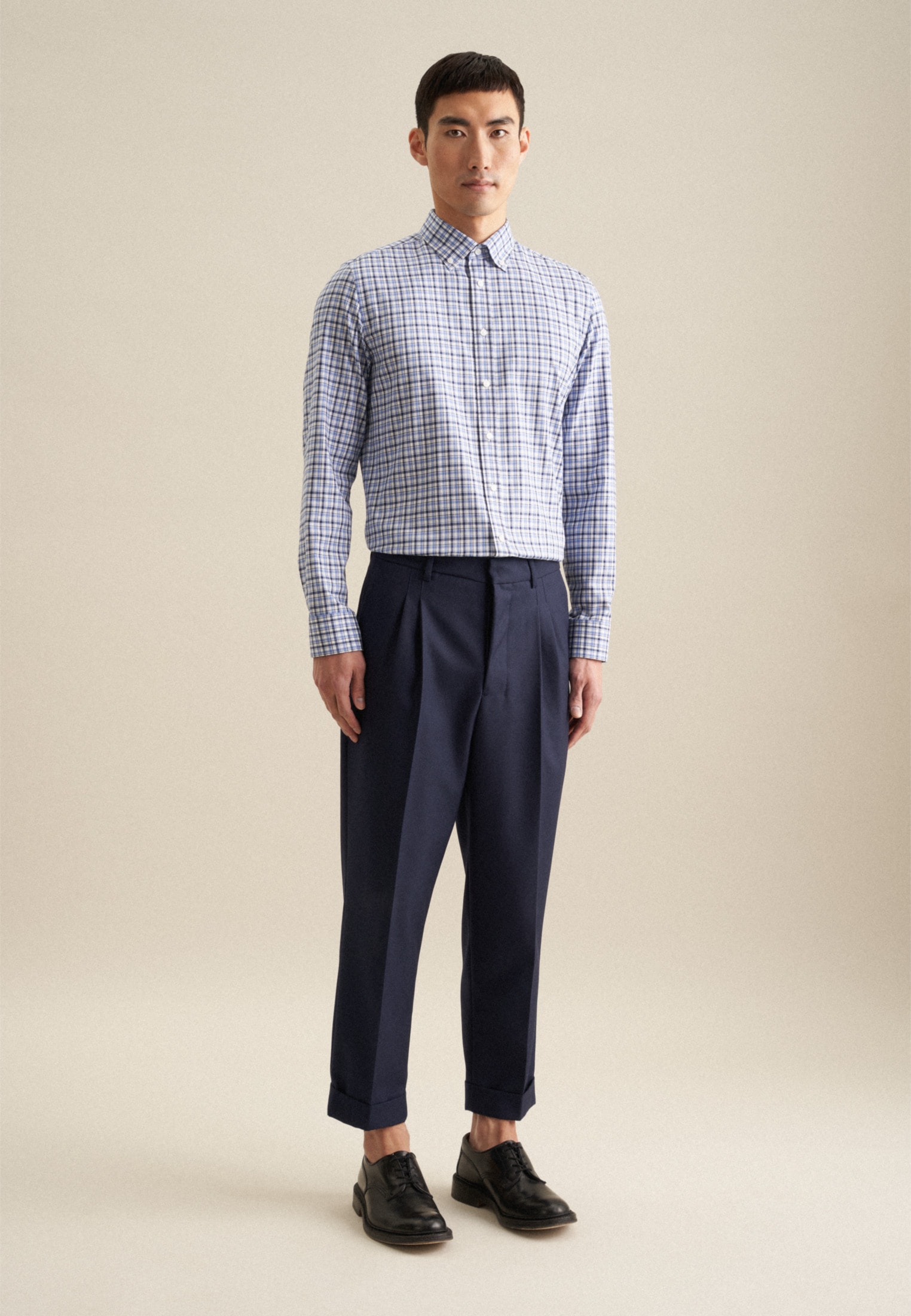 seidensticker Businesshemd »Slim«, Slim Langarm Button-Down-Kragen Karo