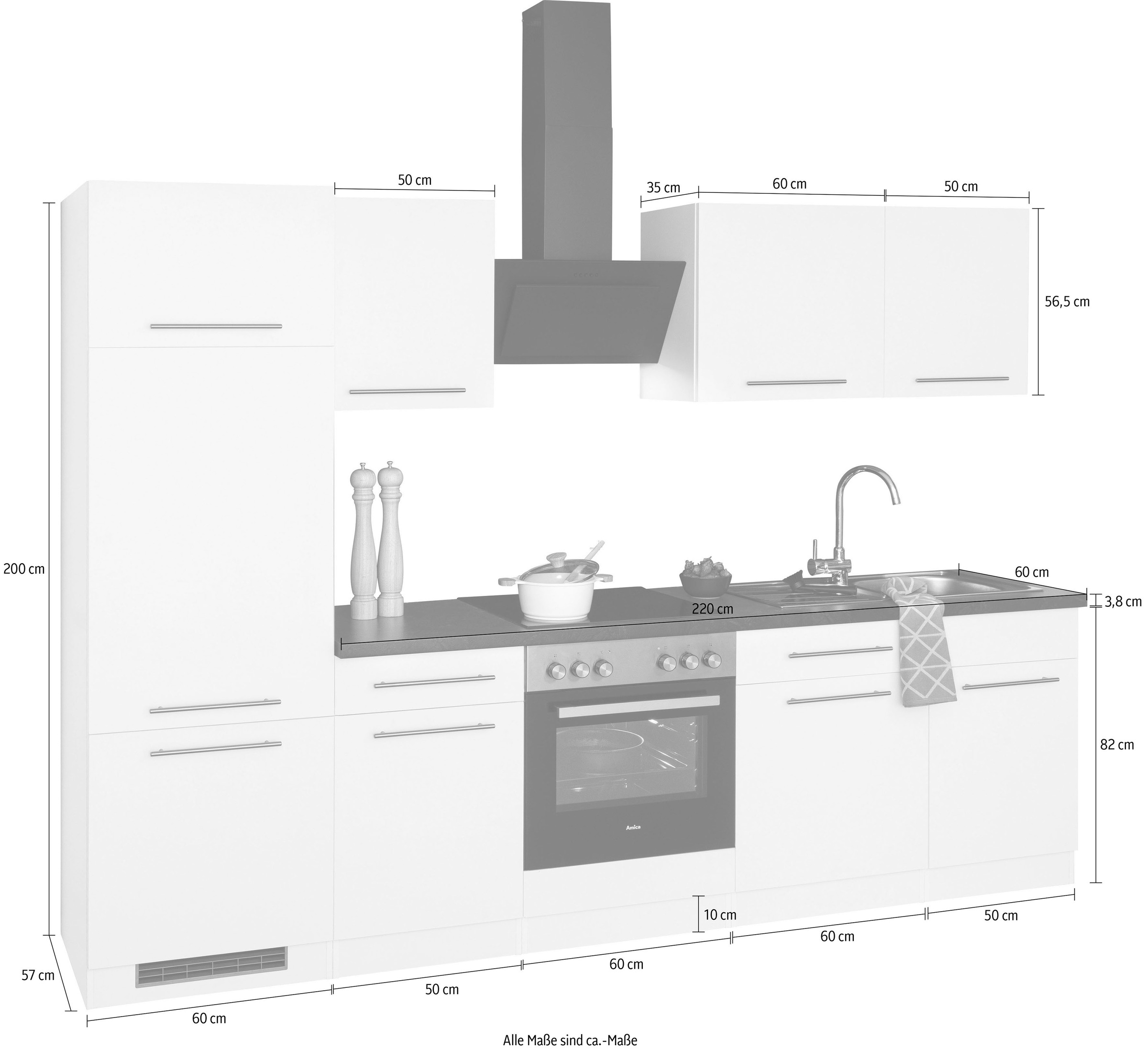wiho Küchen Küchenzeile »Unna« mit E-Geräten, Breite 280 cm