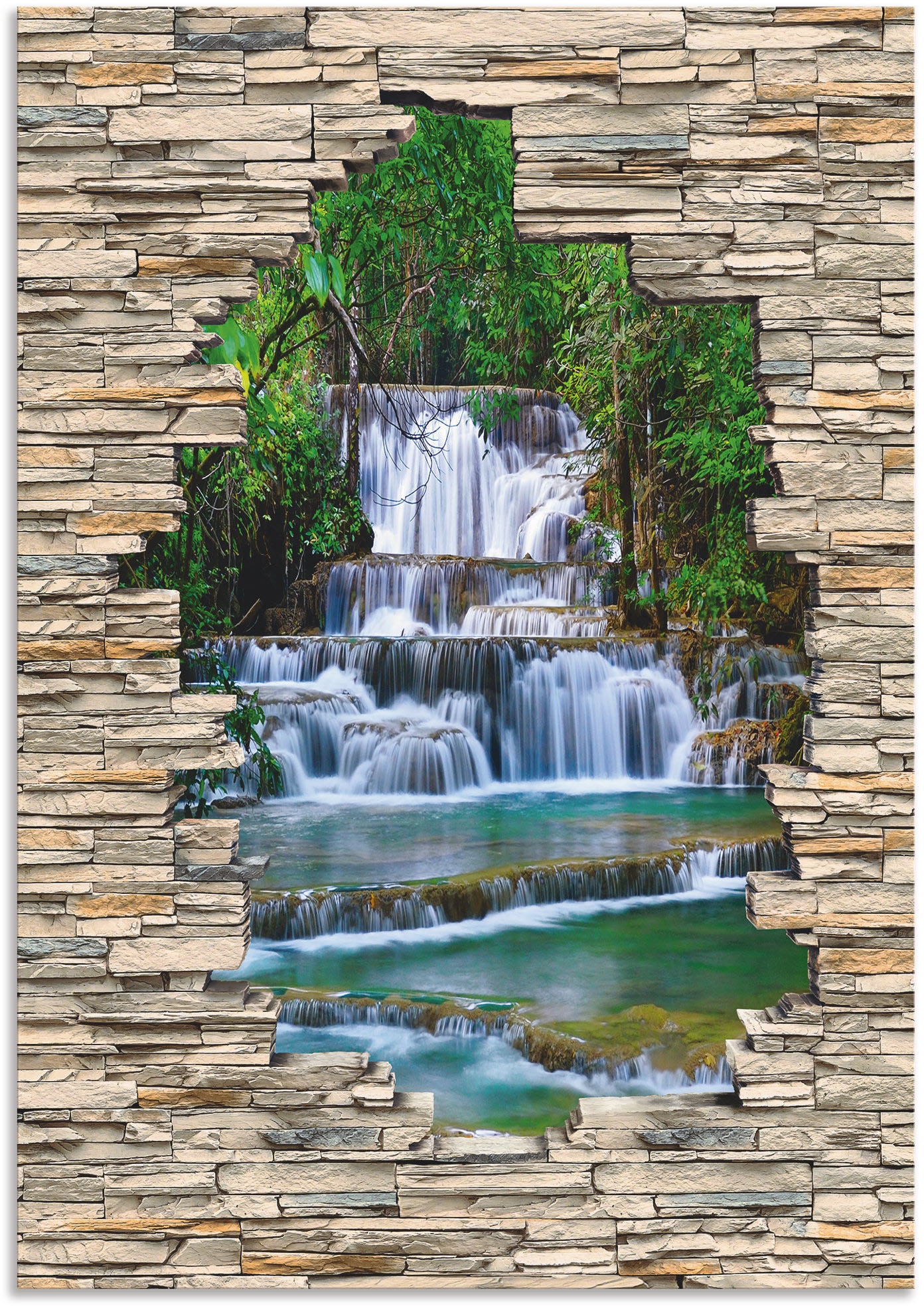 Artland Wandbild »Tiefen Wald OTTO Poster St.), Wandaufkleber in Blick«, als Leinwandbild, bei Stein versch. Größen Wasserfall Wasserfallbilder, Alubild, oder (1 Mauer