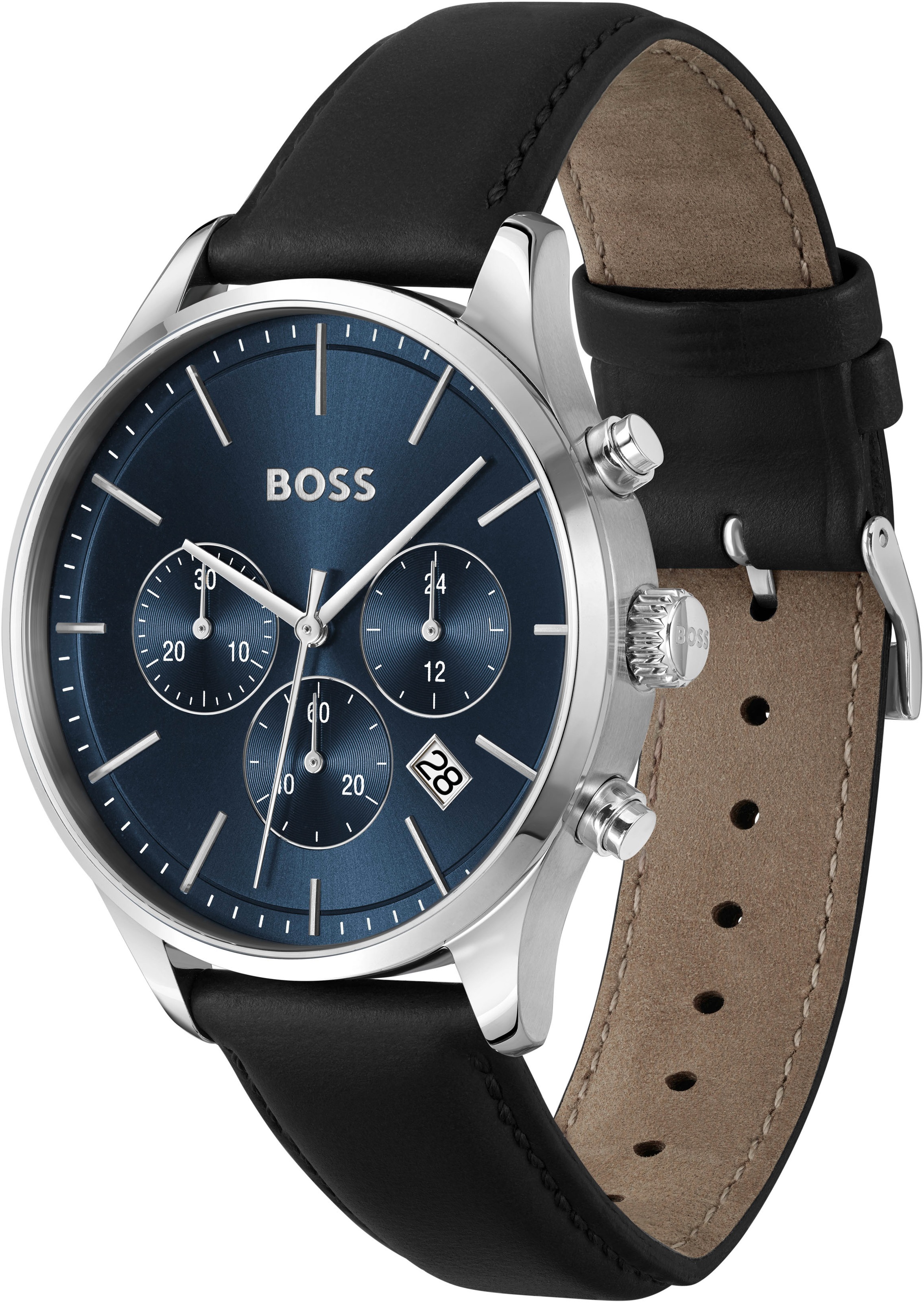 BOSS Chronograph »AVERY« Quarzuhr, Herrenuhr, Armbanduhr, Stoppfunktion, Lederarmband