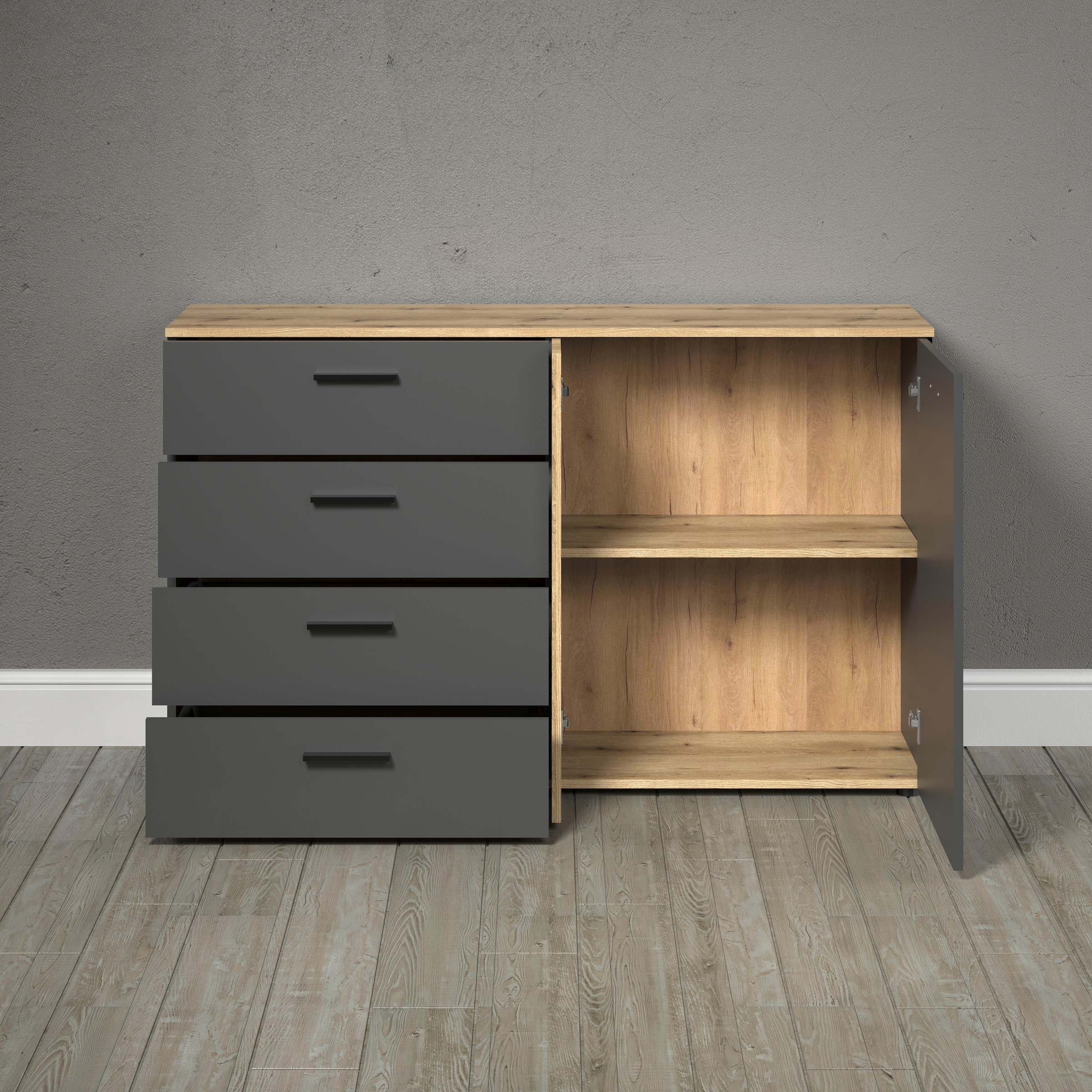 Home affaire Kommode »Estepona« 1 Stk. tlg. Sideboard mit voll ausziehbaren Schubladen - (B/T/H) 139/38/86 cm