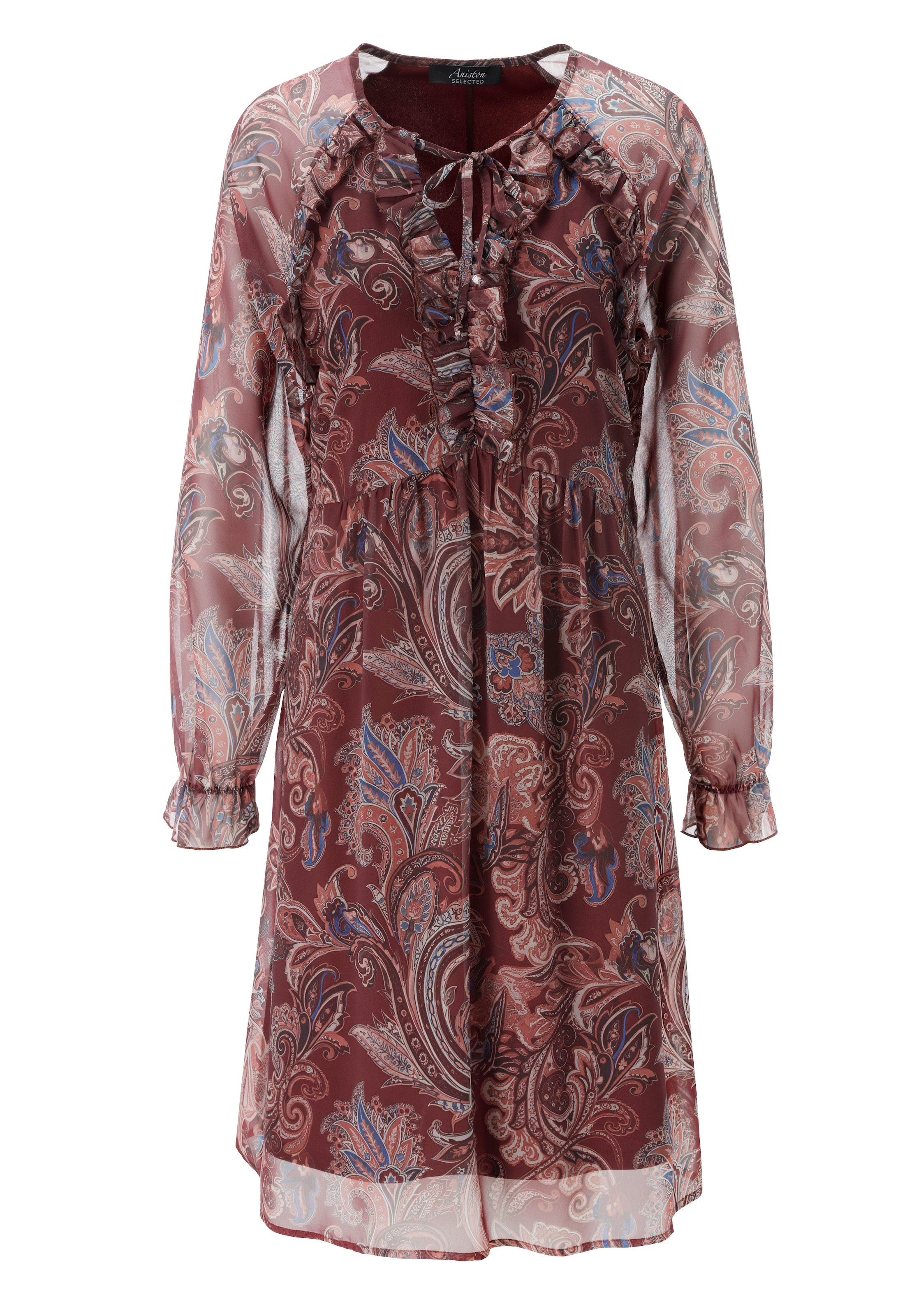 Aniston SELECTED Chiffonkleid mit Volants entlang des Ausschnitts und den Ärmeln - NEUE KOLLEKTION