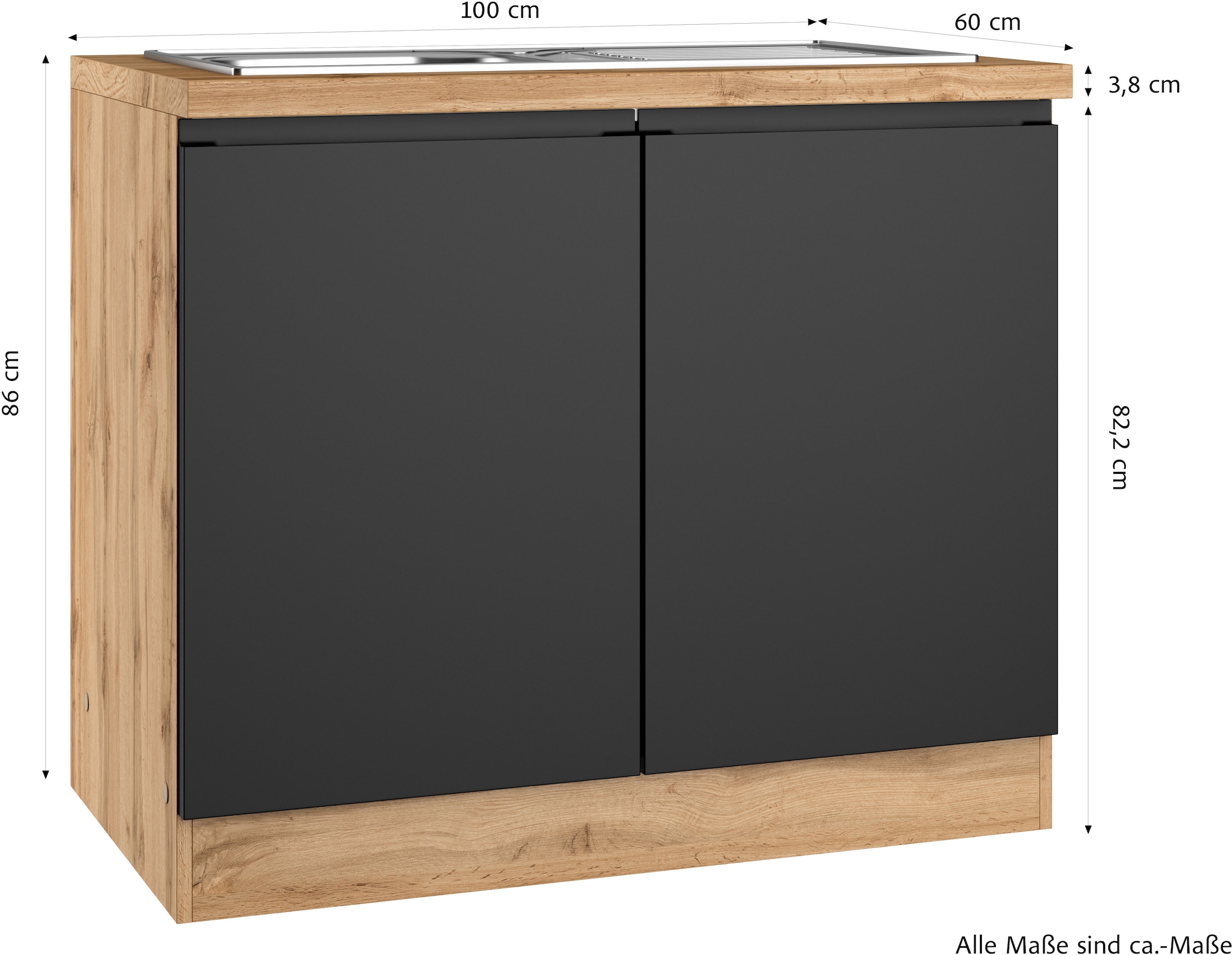KOCHSTATION Spülenschrank »KS-Virginia,neu in verbesserter Ausführung« Stauraum, Softclose, ohne Armatur,  Breite 100 cm, inklusive Einbauspüle, Soft-Close