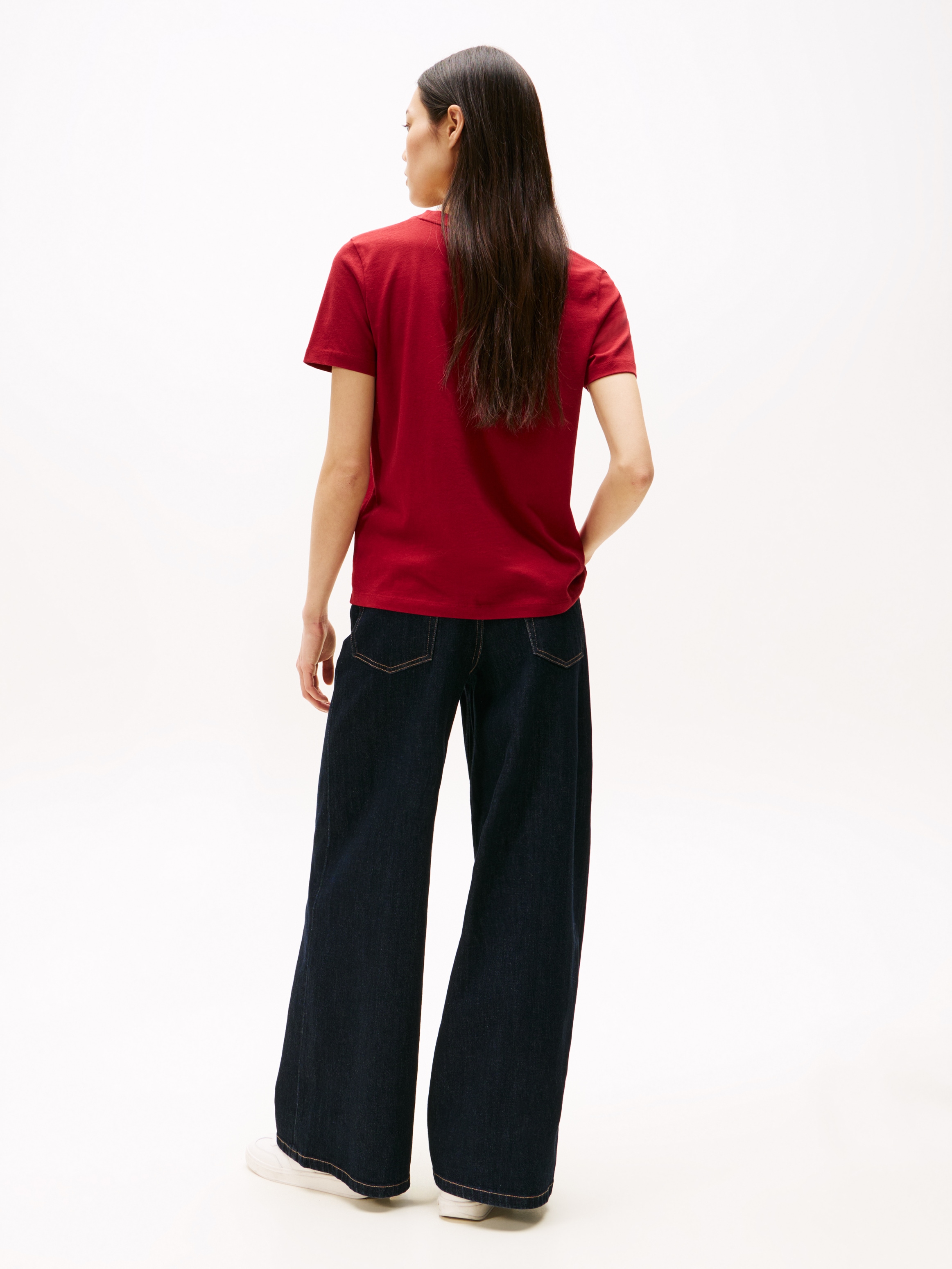 Tommy Hilfiger T-Shirt »REG CORP LOGO C-NK mit Logoschriftzug und Stickerei«, meliert, casual, regular fit, Baumwolle, Rundhals