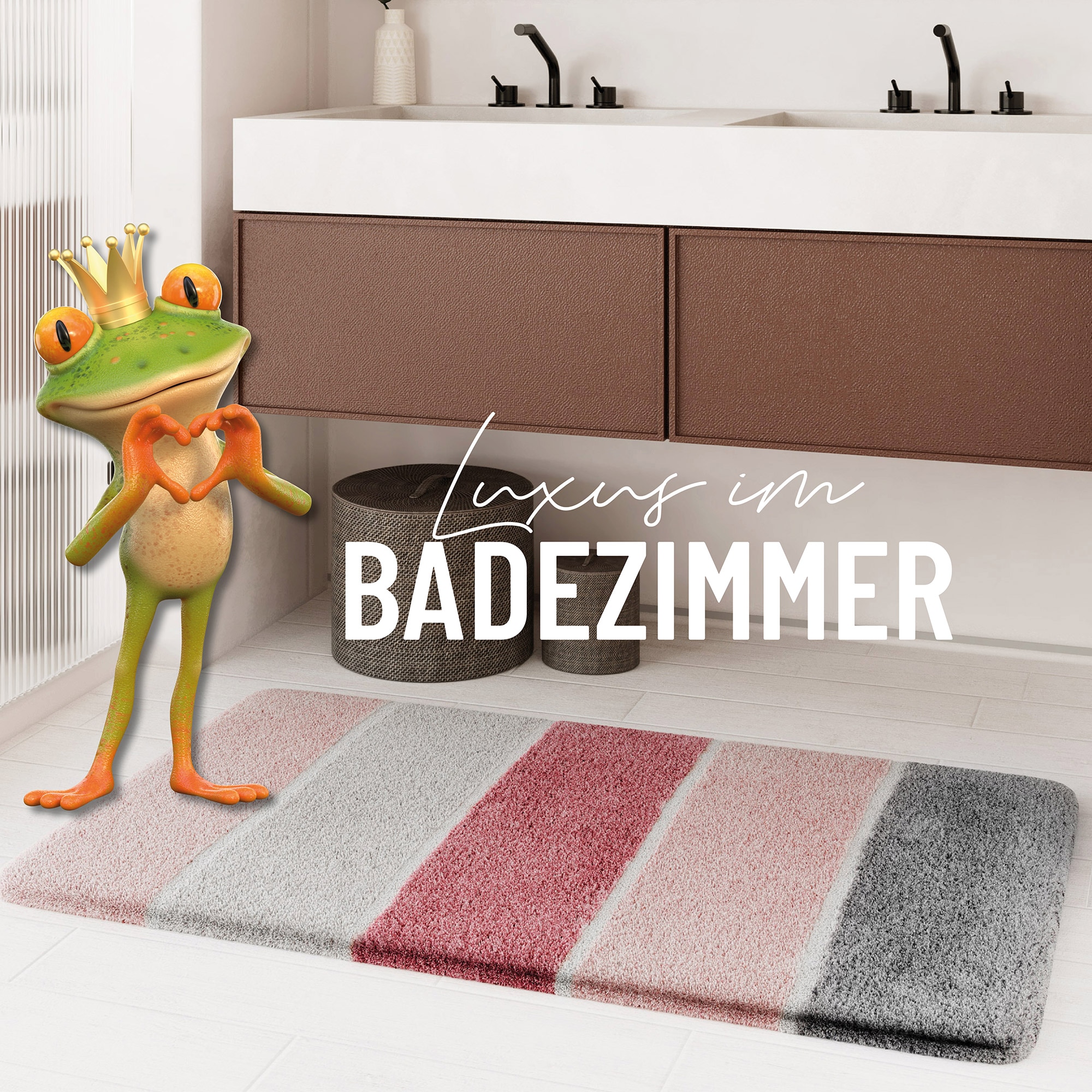 Homie Living Badematte »Rio Marina« Höhe 30 mm rutschhemmend beschichtet fußbodenheizungsgeeignet | schnell trocknend flauschiger Badteppich, modern gestreift, waschbar, Badezimmerteppich