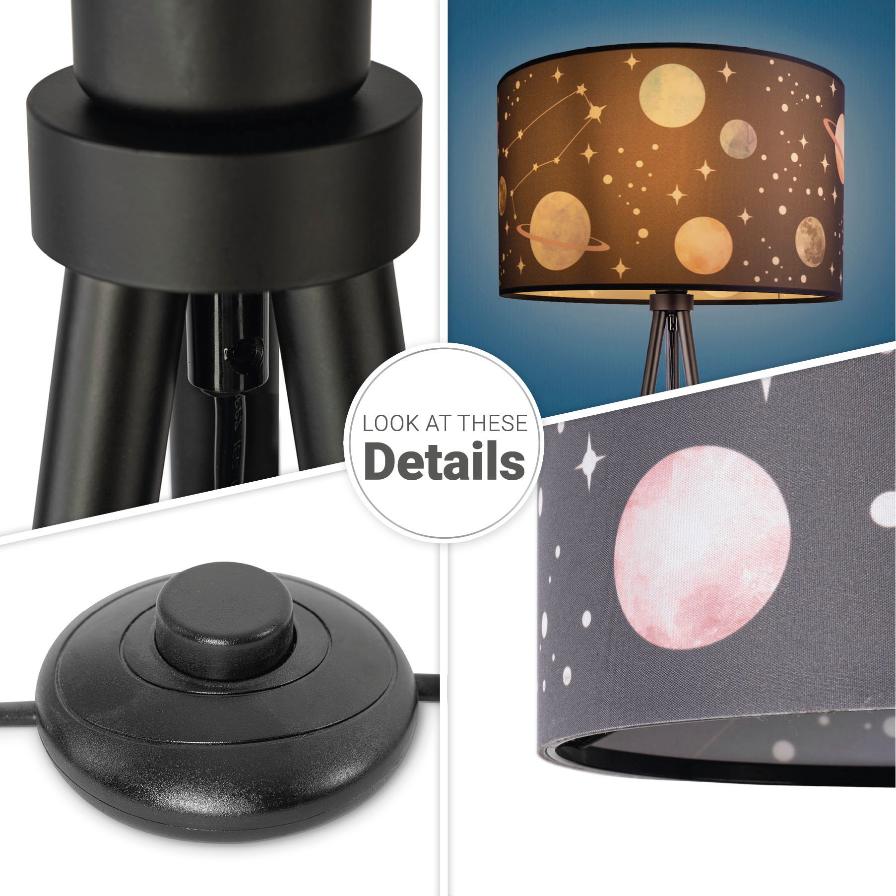 Paco Home Stehlampe »Trina Cosmo«, Leuchtmittel E27 | ohne Leuchtmittel, Stehlampe Kinderzimmer Stativ Stoffschirm Planet Sterne Dreibein