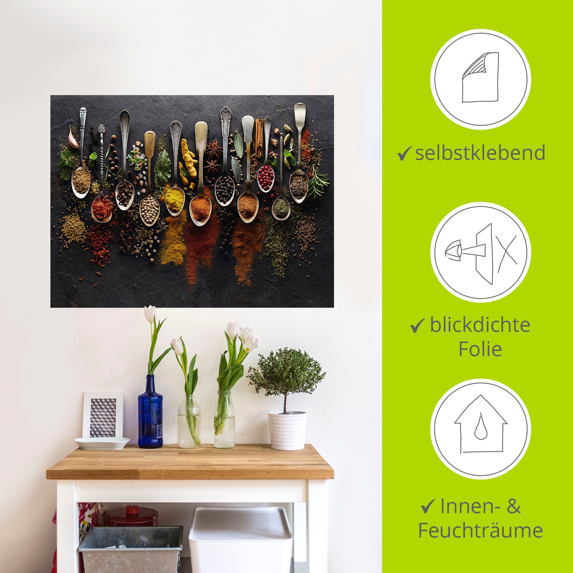 Artland Wandbild »Kräuter Gewürze Schiefer«, Lebensmittel, (1 St.), als Alubild, Outdoorbild, Leinwandbild, Poster, Wandaufkleber