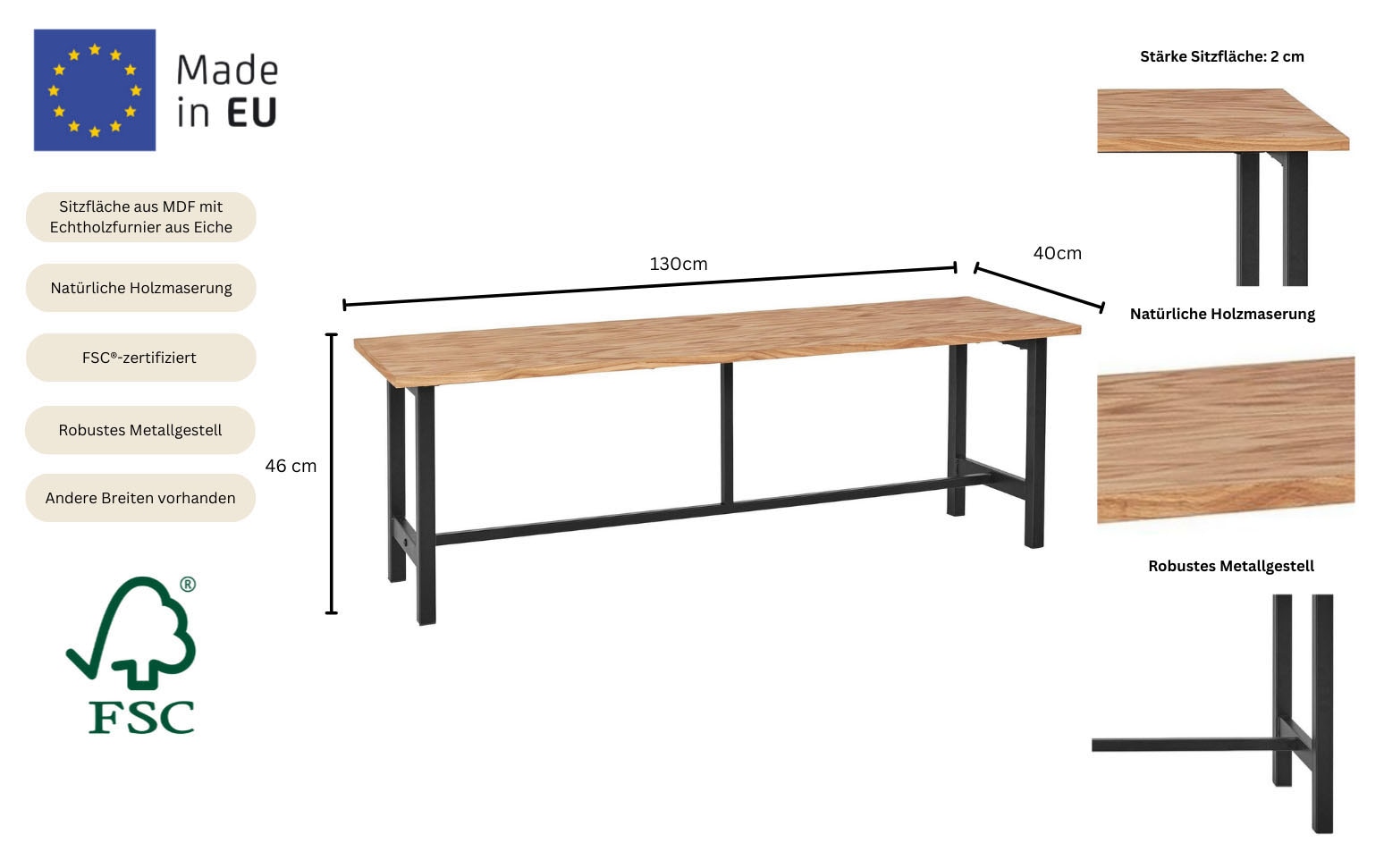 Home affaire Essbank »Sare« Mit Echtholzfurnier aus Eiche