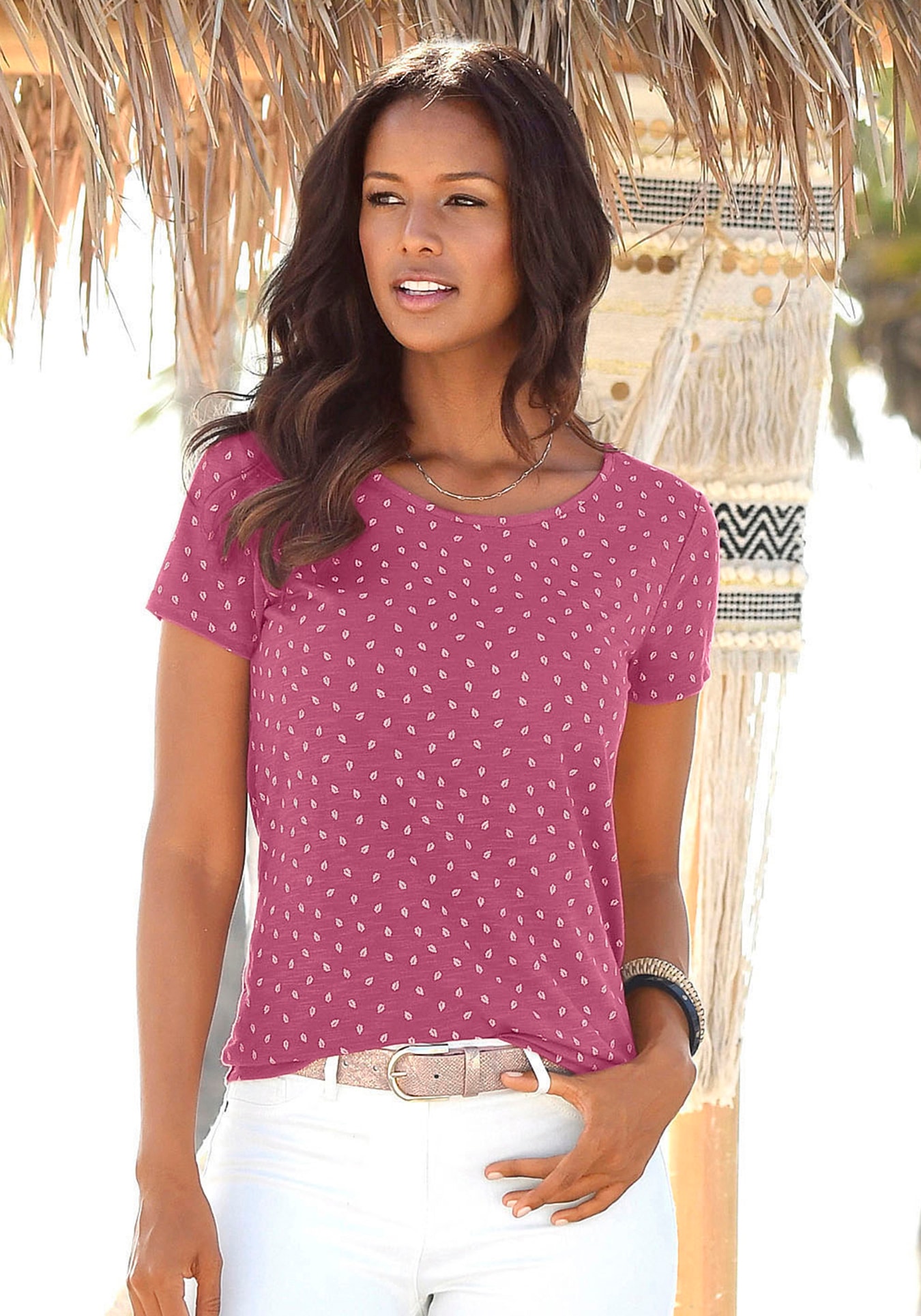 LASCANA T-Shirt, (2er-Pack), mit süßem Blätter-Druck und Cut-Out im Nacken  im OTTO Online Shop