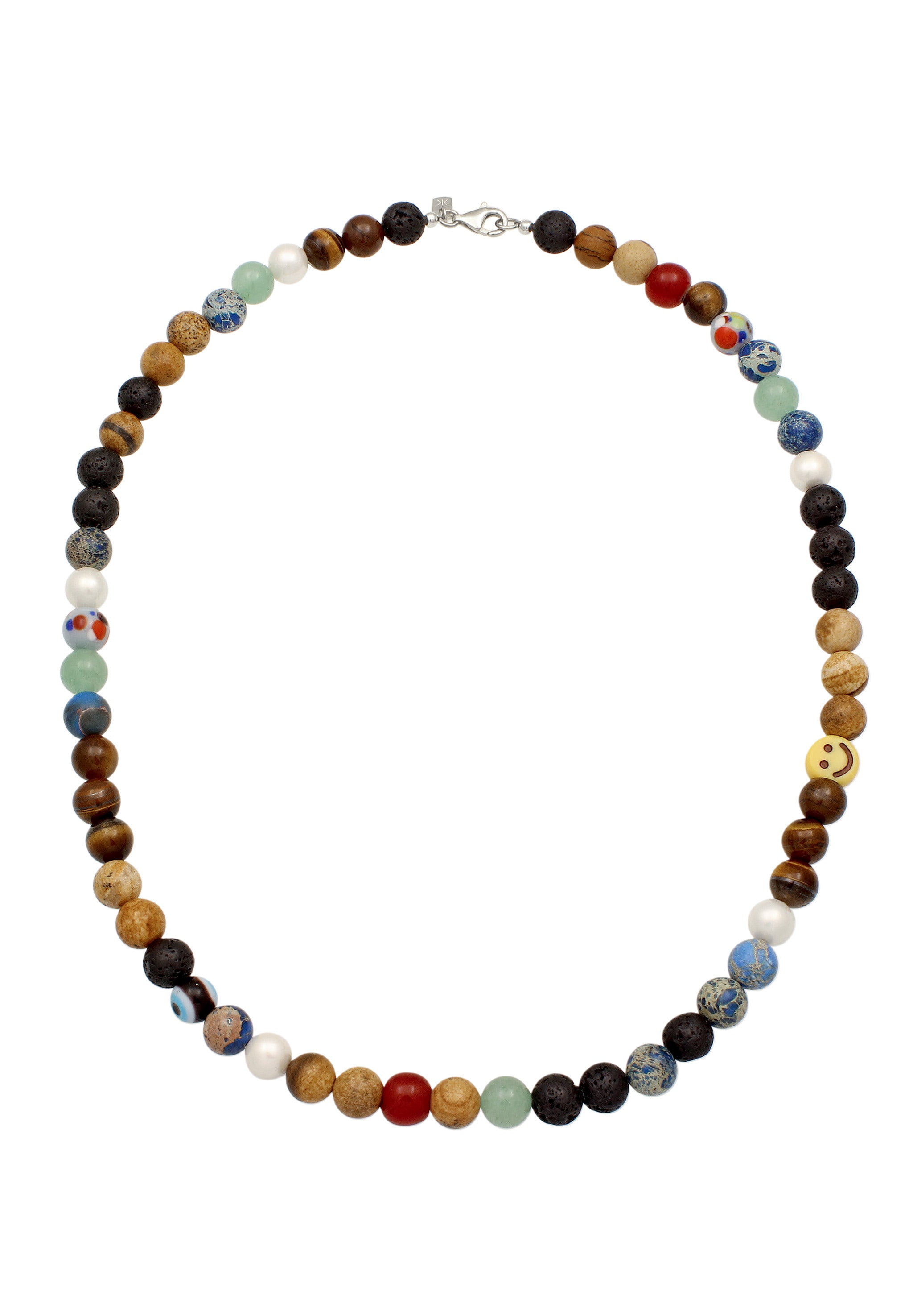 Kuzzoi Silberkette »Halskette Beads mit Smiling Face Silber Tigerauge Braun 925 Sterling Silber«