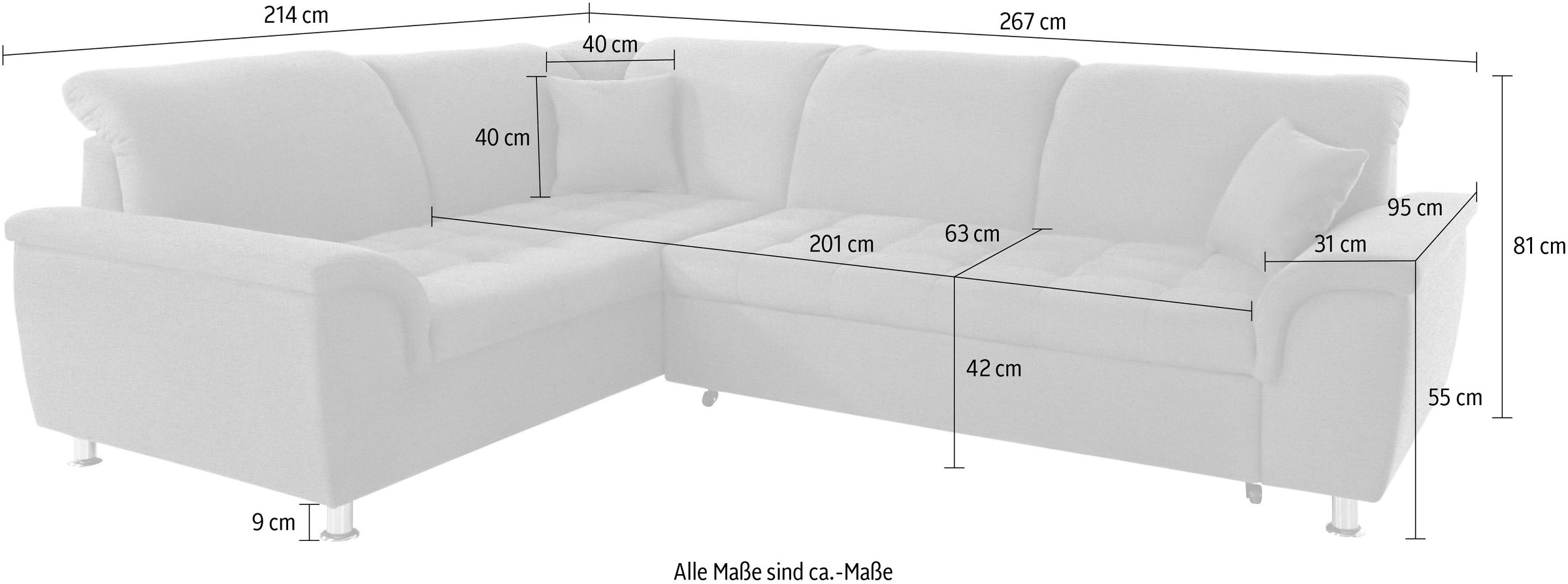 DOMO collection Ecksofa »Franzi, zeitlos und elegant, moderne Sitzheftung, L-Form« wahlweise mit Kopfteilverstellung (dann Breite: 275 cm)