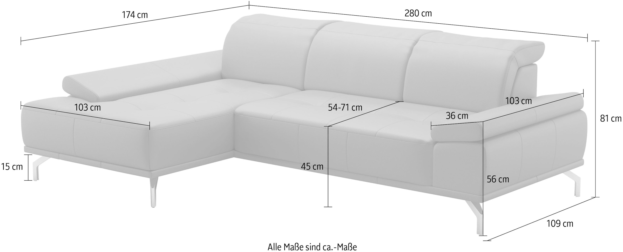 Places of Style Ecksofa »Caluna«, Inkl.Sitztiefenverstellung