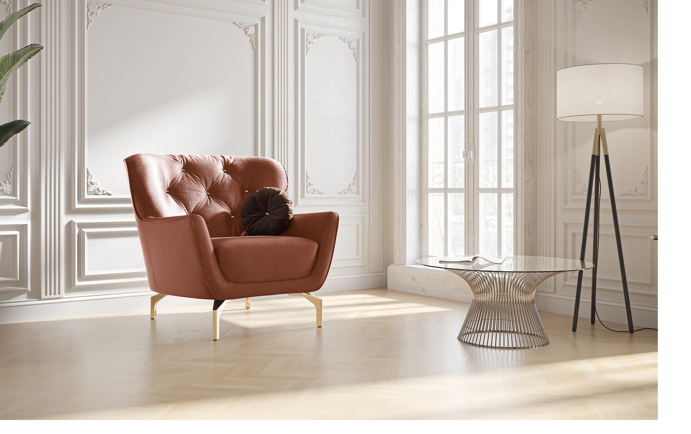 sit&more Sessel »Orient 3«, inkl. 1 Zierkissen mit Strass-Stein, goldfarbene Metallfüße