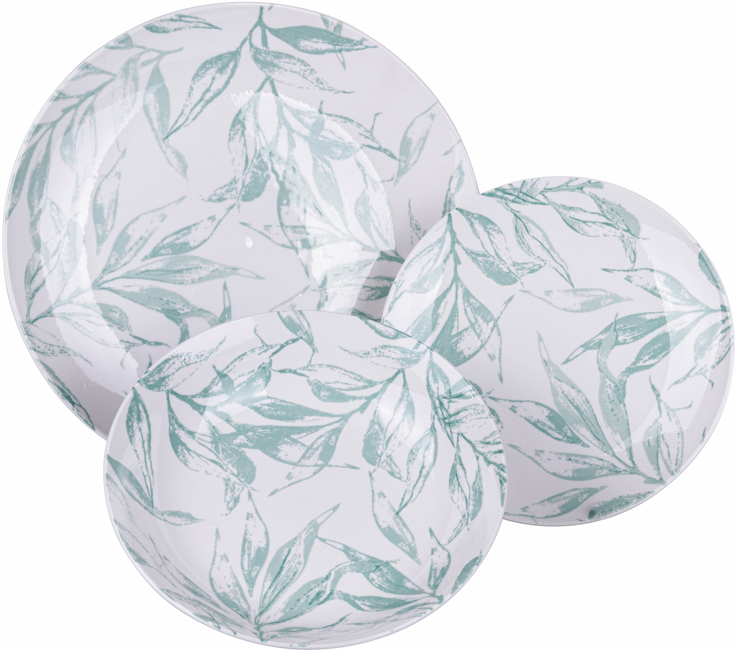 Villa d'Este Teller-Set »Geschirr-Set Forest Leaf Green«, (Set, 18 tlg.), Service, Tafelservice, 18 Teile, für 6 Personen