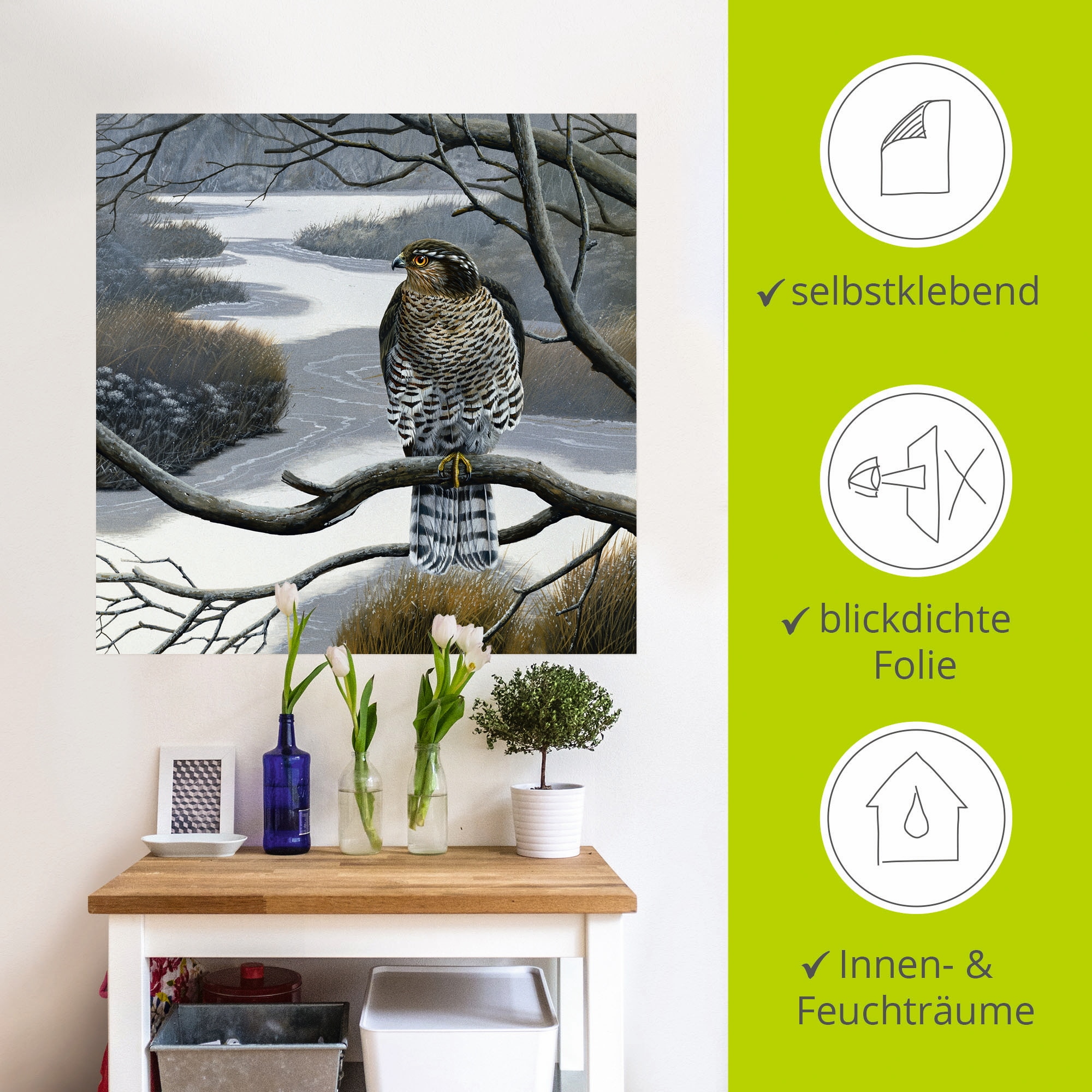 Artland Wandbild »Falke im Baum«, Vögel, (1 St.), als Leinwandbild, Wandaufkleber in verschied. Größen