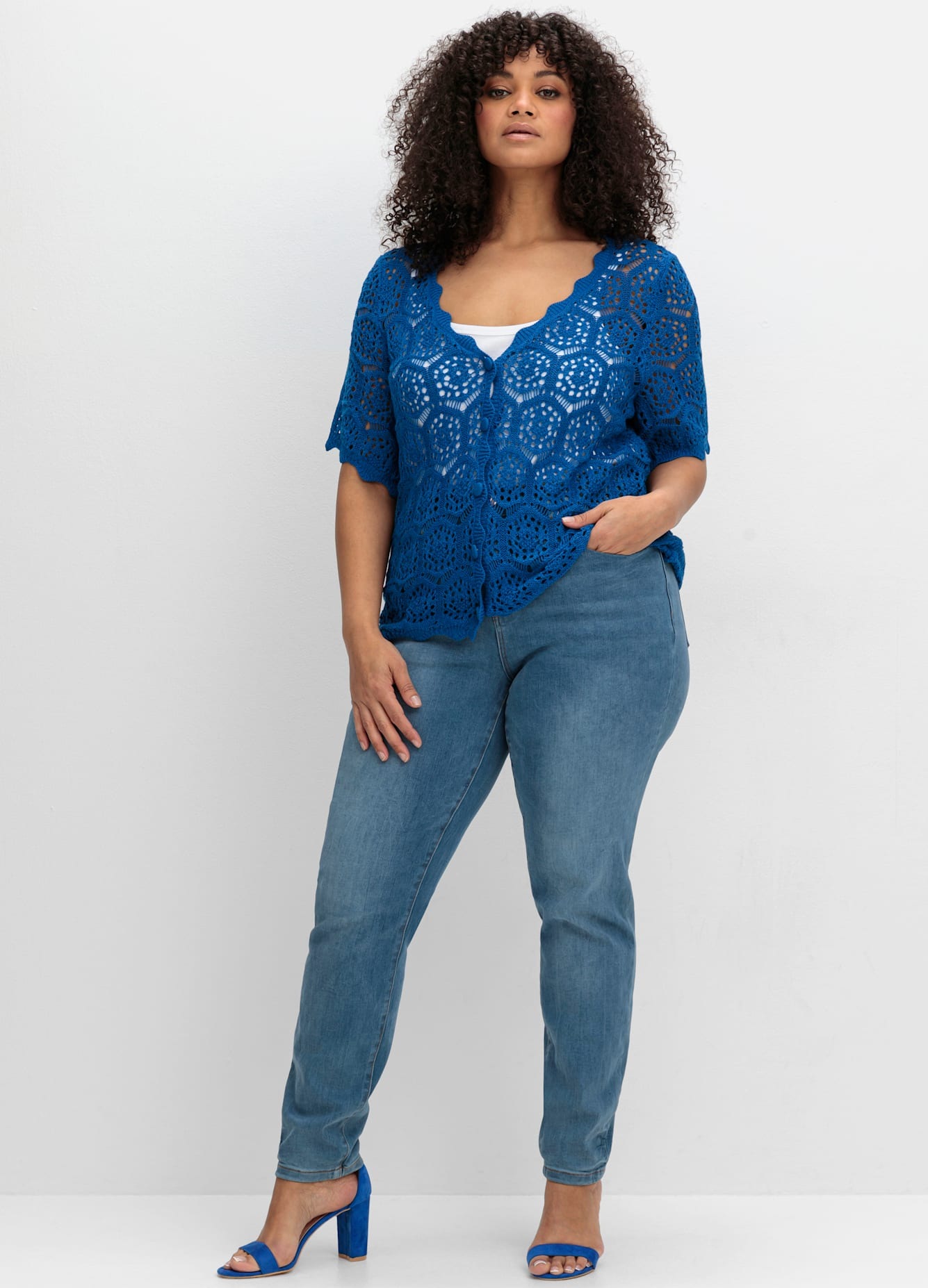 Sheego By Joe Browns Damen Strickjacke in blau, Größe 56/58