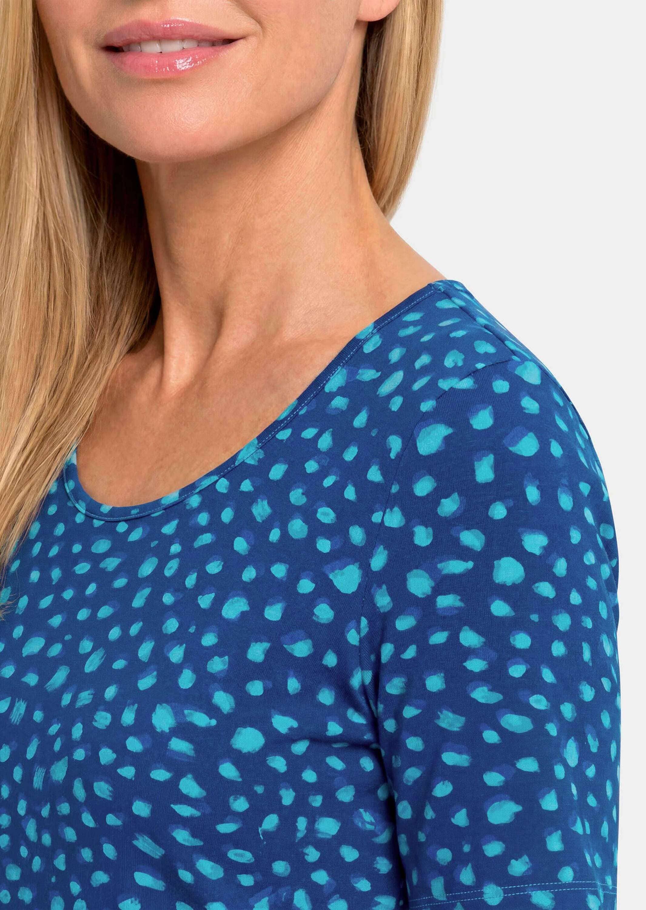 GOLDNER Kurzarmshirt »Kurzgröße Viskoseshirt mit verspielten Tupfen« stretchbequemer Jersey