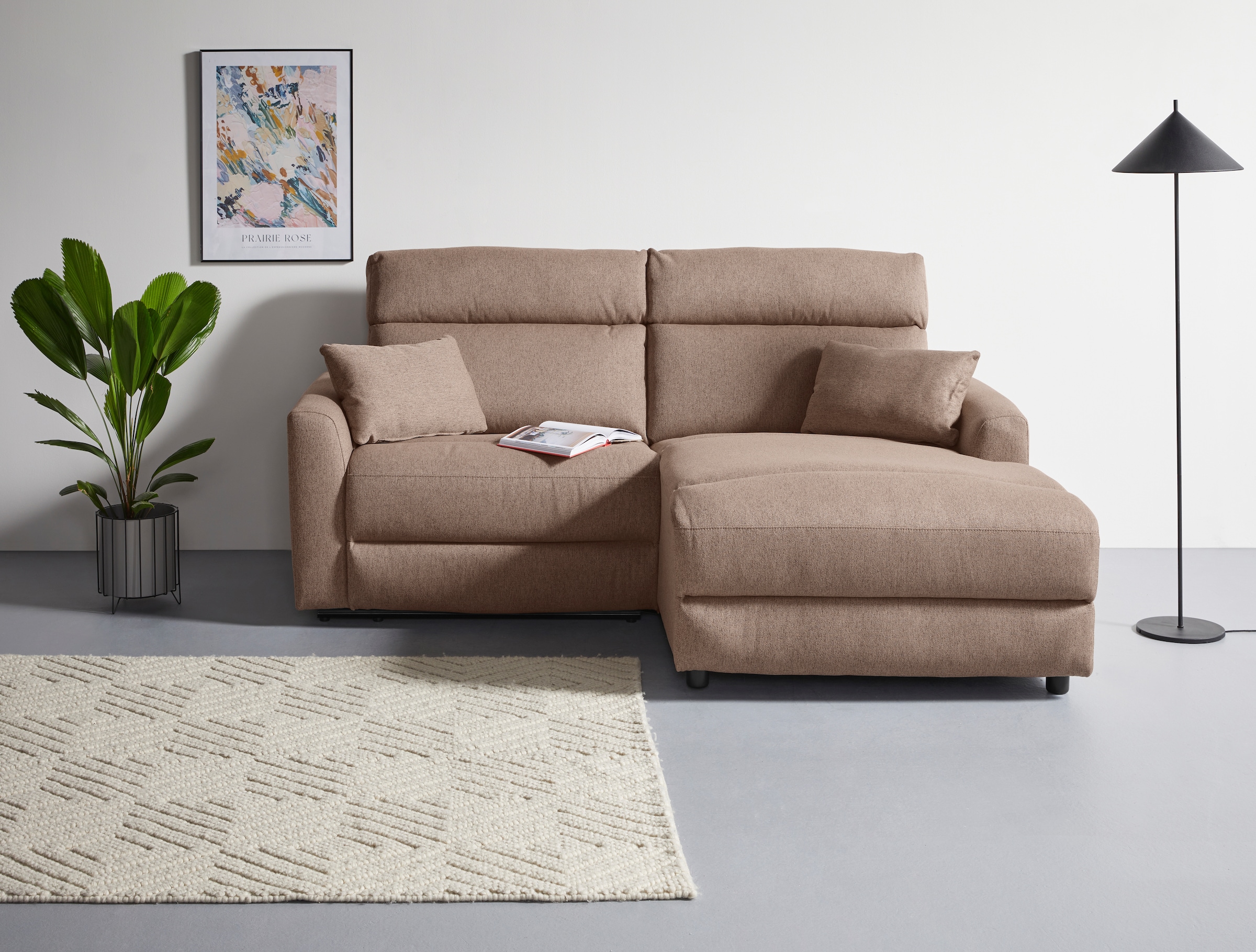 INOSIGN Ecksofa »JENNA, L-Form,  209cm, manuelle u. elektrische Funktion, mit USB A/C,« Liegefunktion 105°-150°, Federkern, Struktur fein
