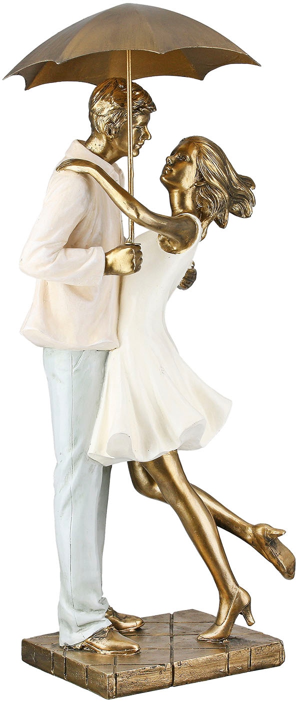 GILDE Dekofigur »Skulptur Paar Love in the rain creme; goldfarben H. 39 cm«