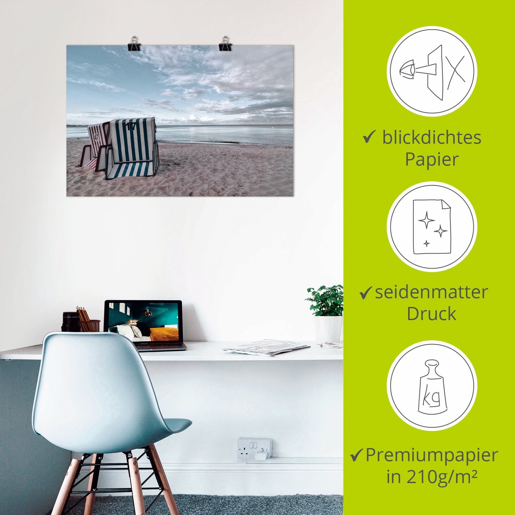 Artland Wandbild »Einsame Strandkörbe am Ostseestrand«, Strand, (1 St.), als Leinwandbild, Poster in verschied. Größen
