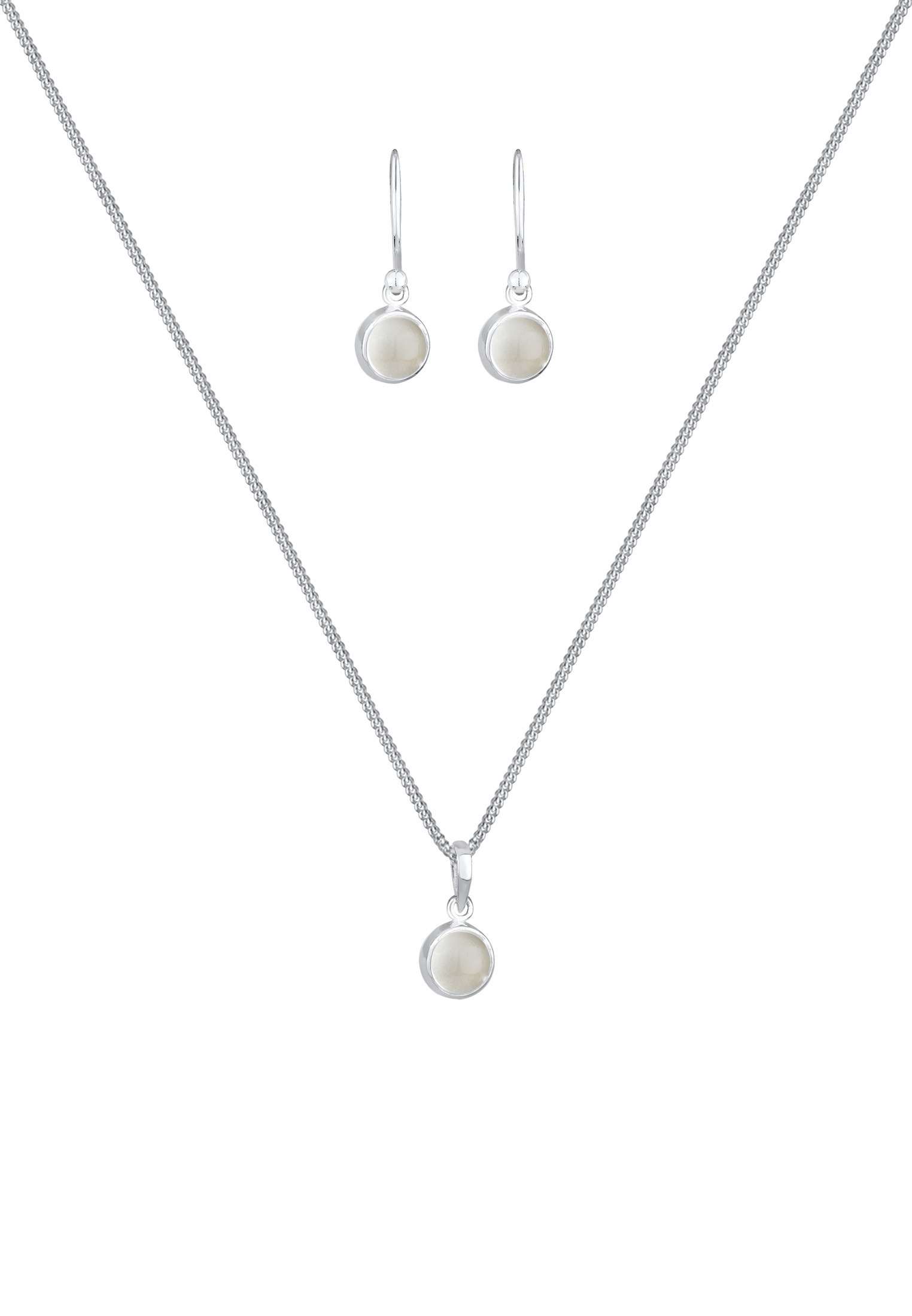 Elli Ohrring und Ketten Set »Schmuckset Mondstein Weiß 925 Sterling Silber vergoldet« ()