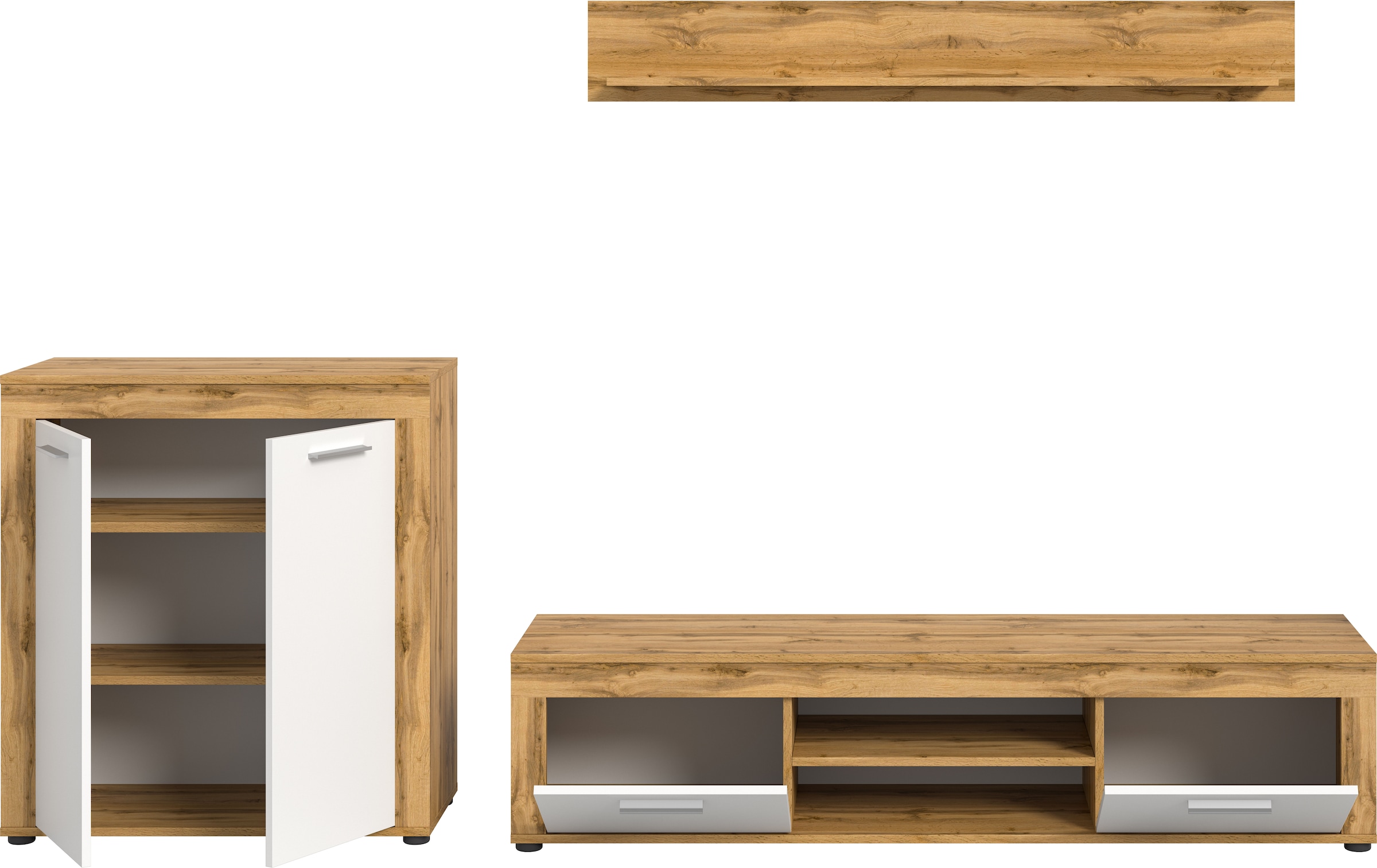 INOSIGN Wohnwand »Aosta, Breite 255cm, bestehend aus Highboard, Lowboard, Wandboard«, (3 St.), Wohnwand, Kombination, Anbauwand, Möbel Set, Schrankwand, Möbel Kombi