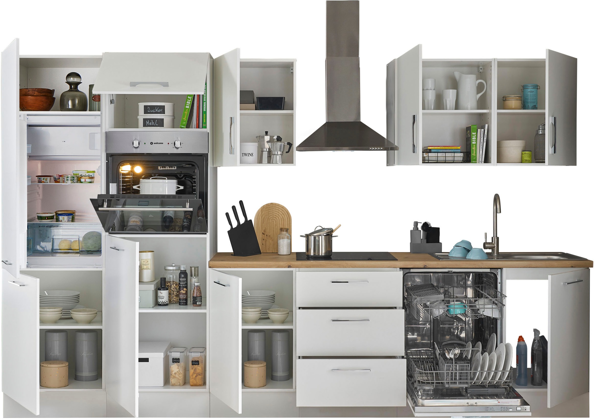 BASIC by Balculina Küchenzeile »Turin« Breite 340 cm, wahlweise mit E-Geräten