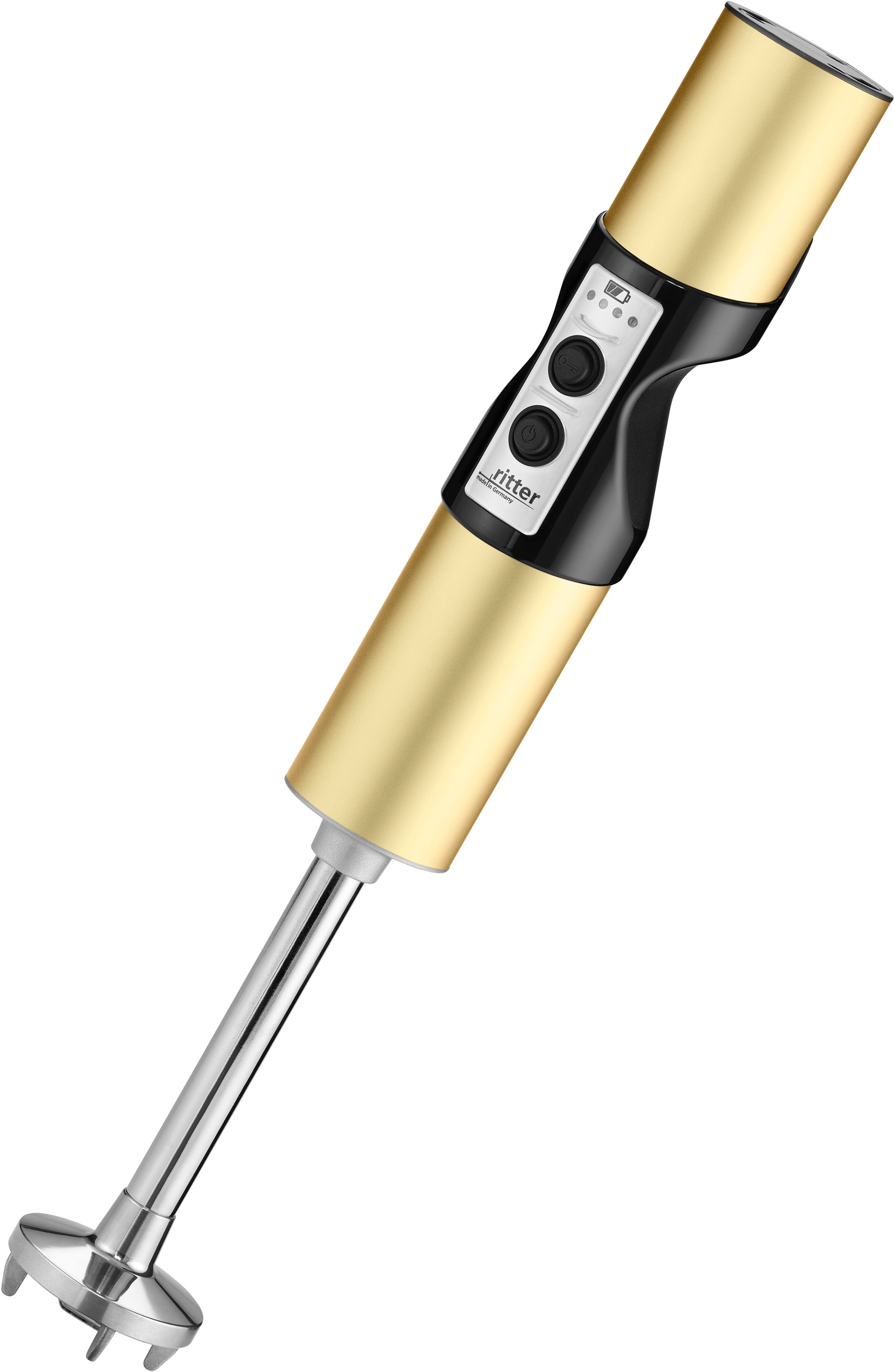 ritter Akku-Stabmixer »stilo 7 Plus Trendfarbe Gold«, 120 W, mit 4 Aufsätzen aus Edelstahl sowie 2 Mixbechern