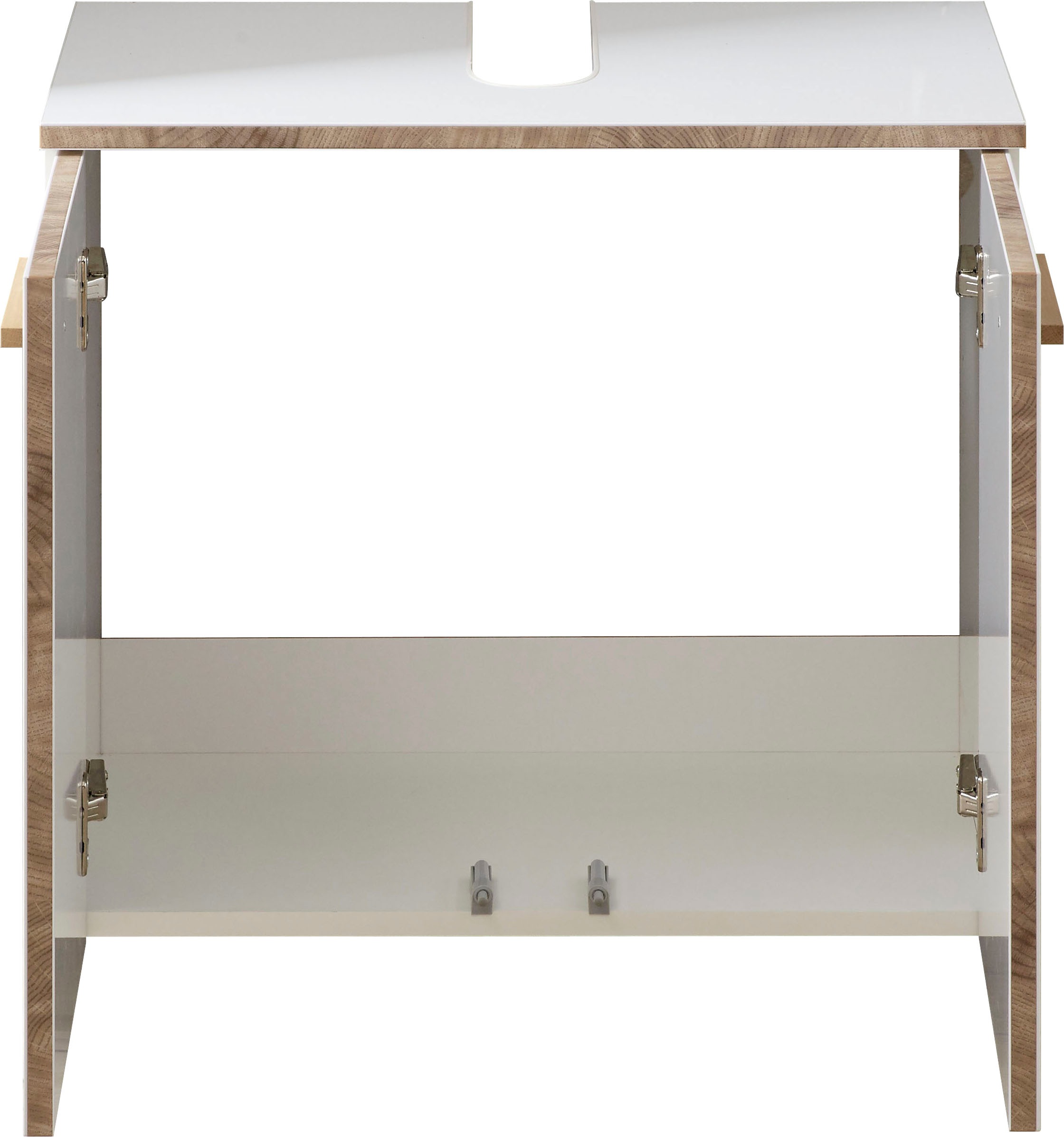 Saphir Waschbeckenunterschrank »Quickset 931 Unterbeckenschrank, 60 cm breit, 2 Türen, Weiß Glanz«, Waschbeckenschrank inkl Türdämpfer, Siphonausschnitt, ohne Waschbecken
