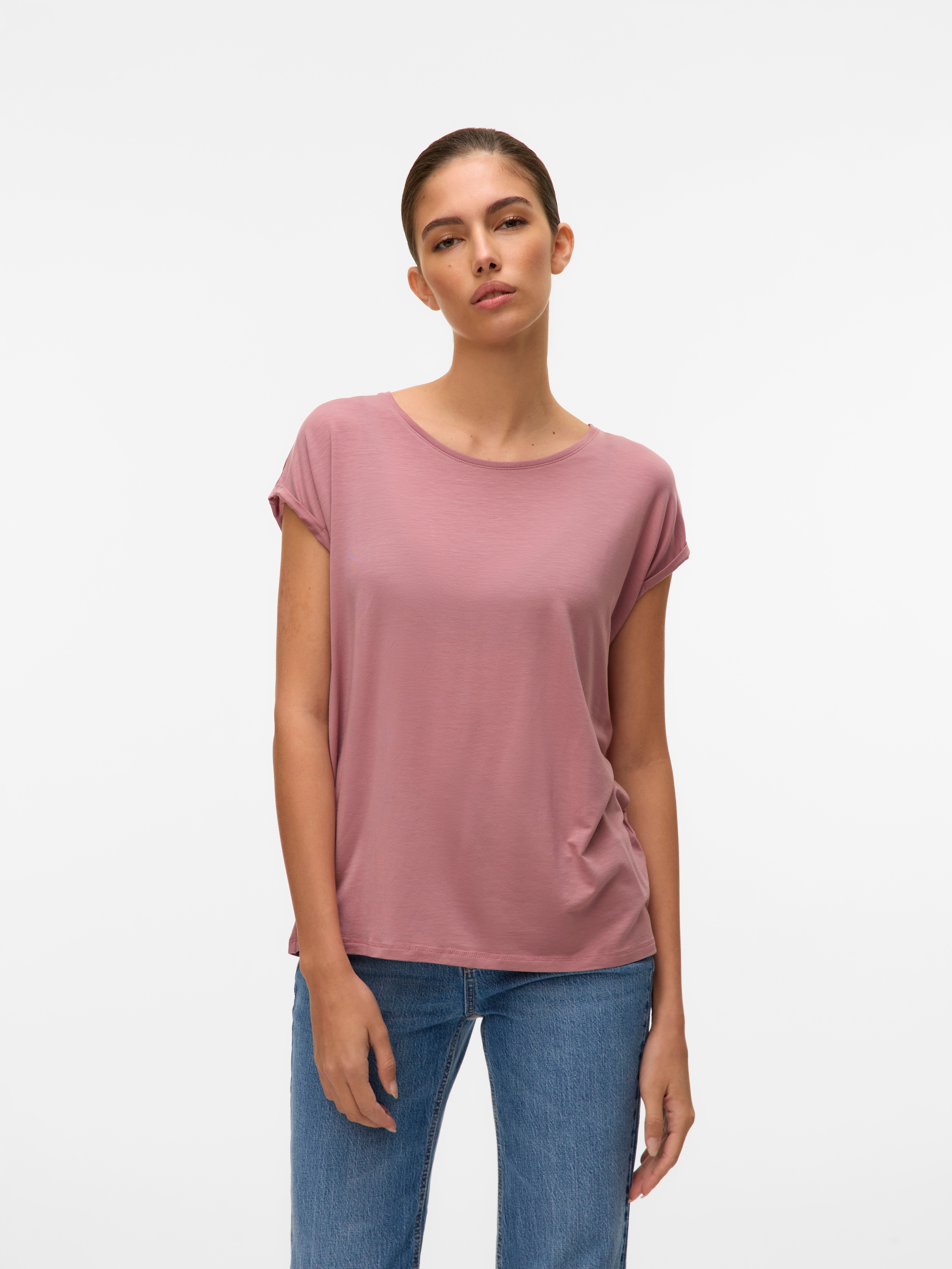 Vero Moda Rundhalsshirt »VMAVA PLAIN SS TOP GAJRS NOOS« Materialmix, regular fit