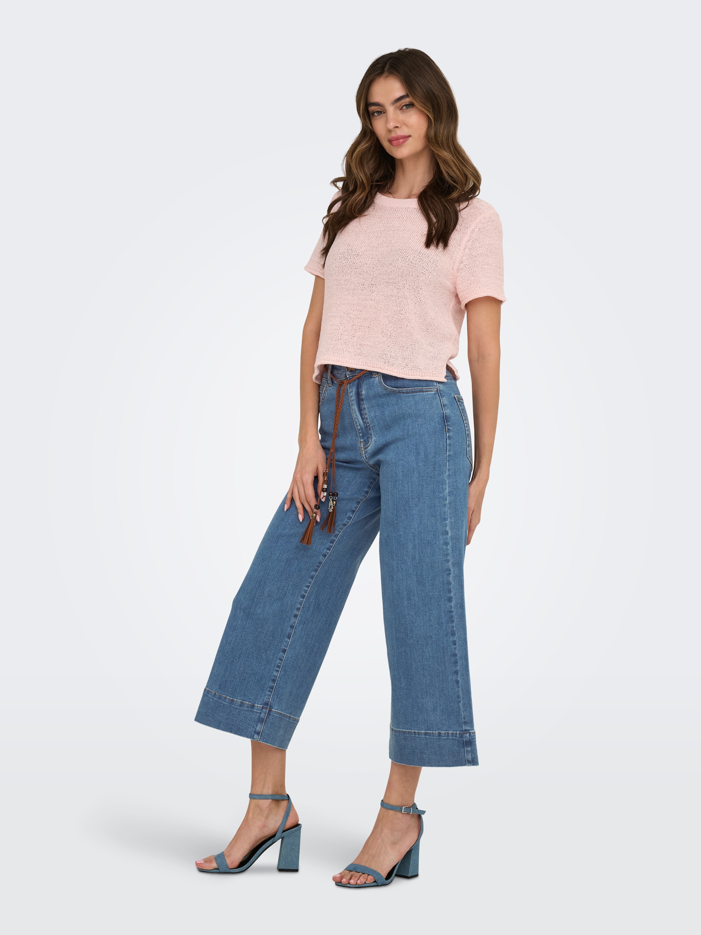 ONLY High-waist-Jeans »ONLMADISON HW BELT WD CRP DNM GUA165NOOS« Materialmix, High Waist, verkürzte Länge