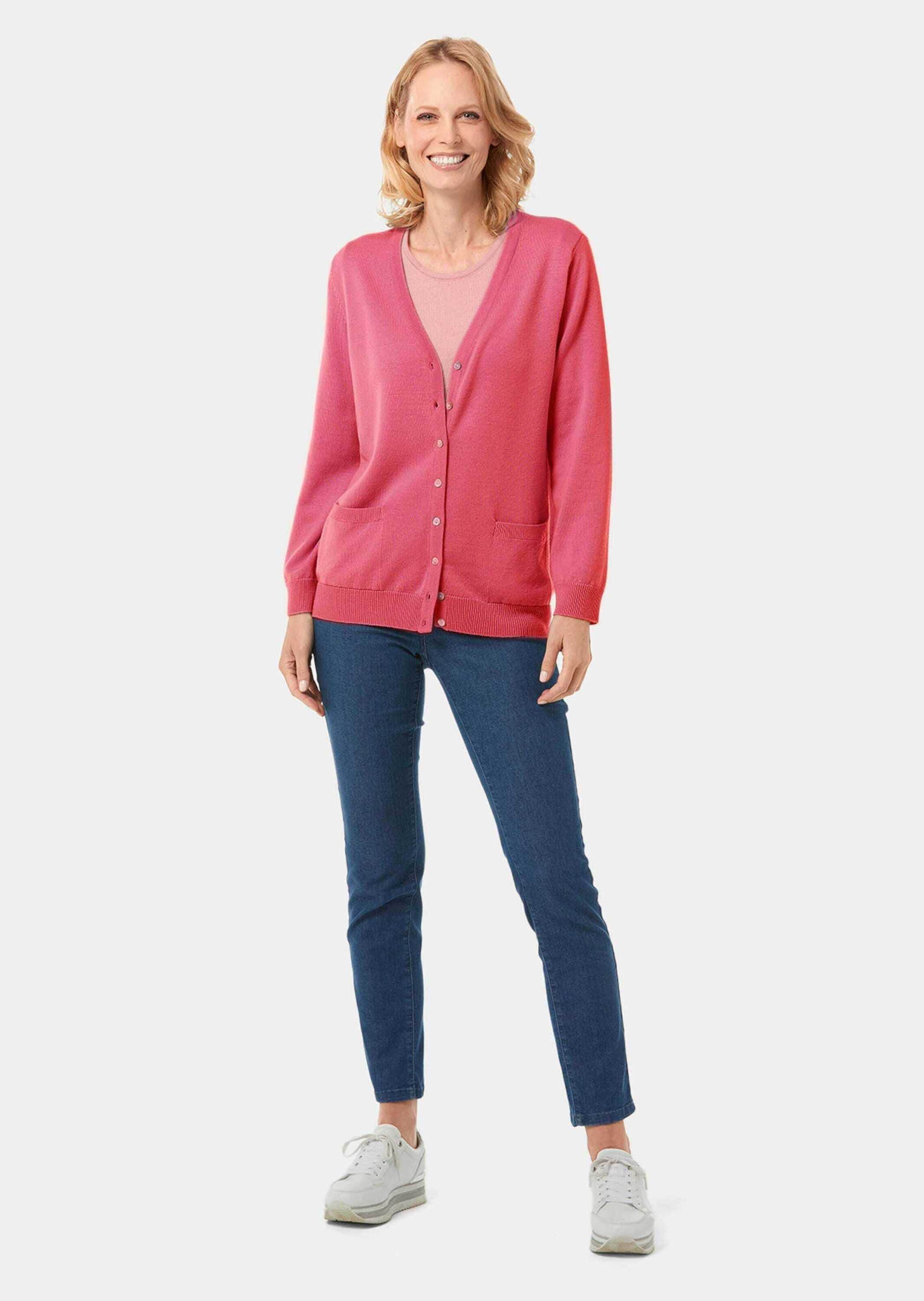 GOLDNER Strickjacke »Kurzgröße Uni Merino-Cardigan Langarm« Rippenbündchen