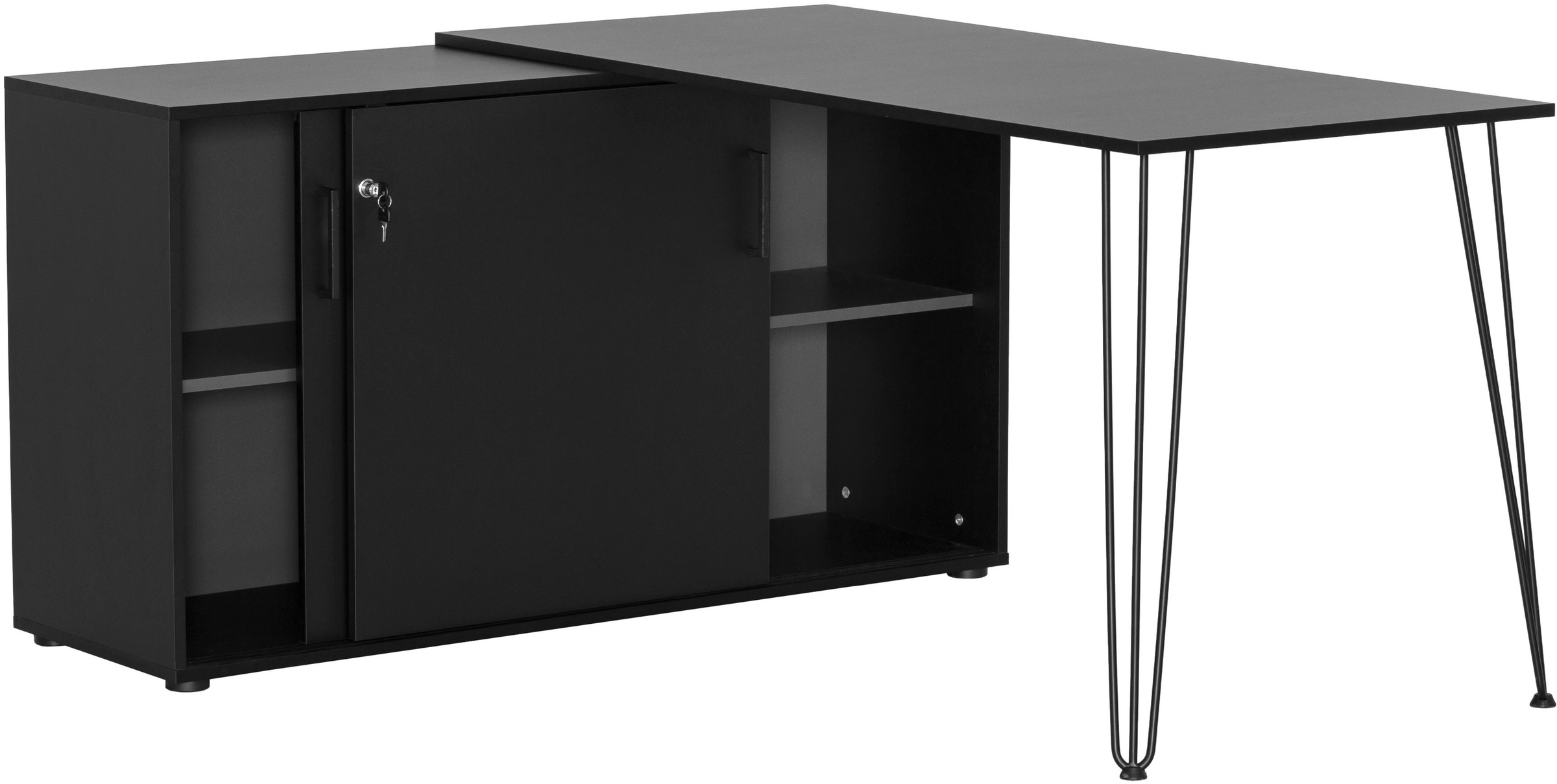 Schildmeyer Eckschreibtisch »Ekko, Breite 130 cm«, Metallbeschläge, Haarnadelfüße, Tischplatte beliebig montierbar
