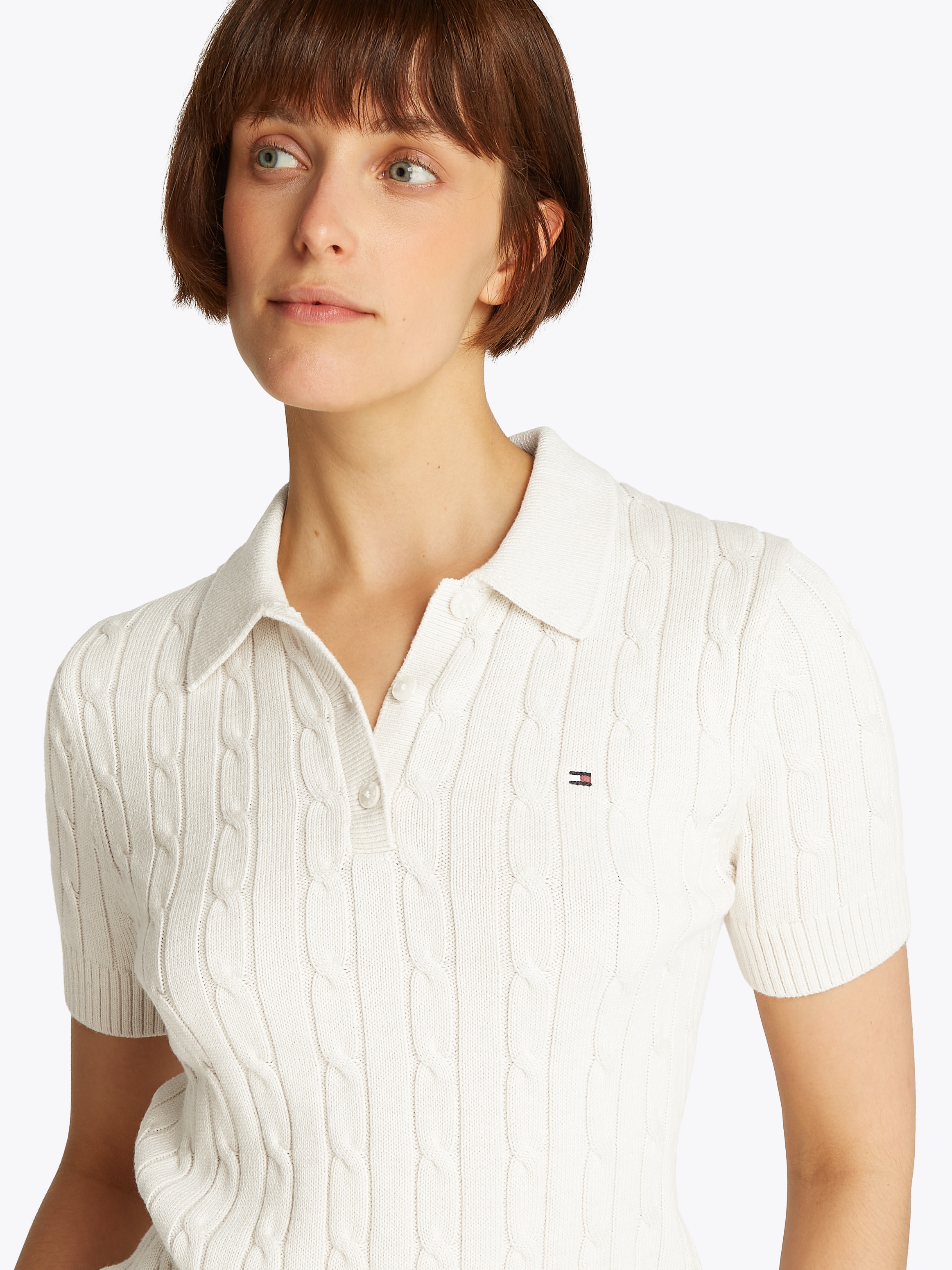 Tommy Hilfiger Polokragenpullover »CO CABLE MID GG SS POLO SWT«, mit Zopfmuster