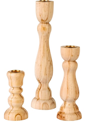 Kerzenhalter »Ricco«, (Set, 3 St.), aus Holz, Höhe ca. 11 cm + 17 cm + 25 cm