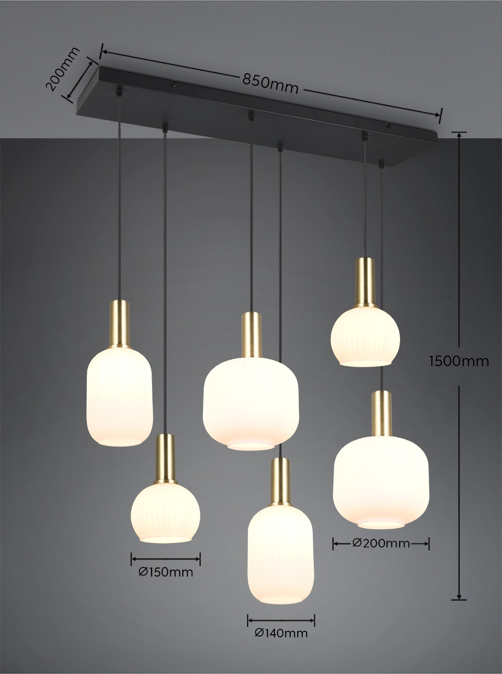 TRIO Leuchten Pendelleuchte »DIVA, E27 Hängelampe 6-flammig mit Glasschirm, exkl 6xE27 max 10W« E27 1 Stk. warmweiß - kaltweiß höhenverstellbar bis max 150cm Hängeleuchte 92x 35 cm Wohnzimmer Küche