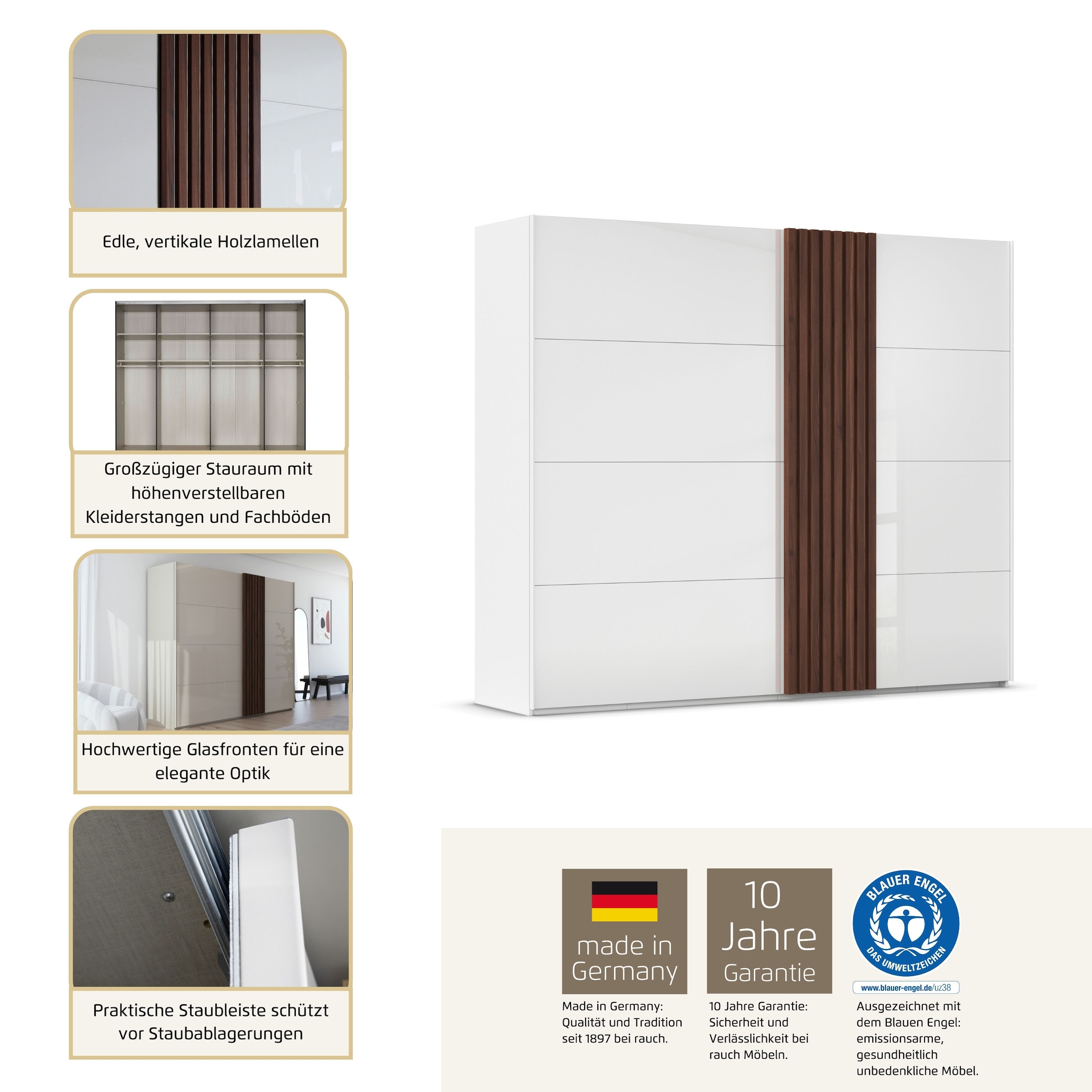 rauch Schwebetürenschrank »Kleiderschrank Schrank Garderobe Wäscheschrank TEGIO« mit hochwertigen Holzdekoraufleistung und Glasfront MADE IN GERMANY