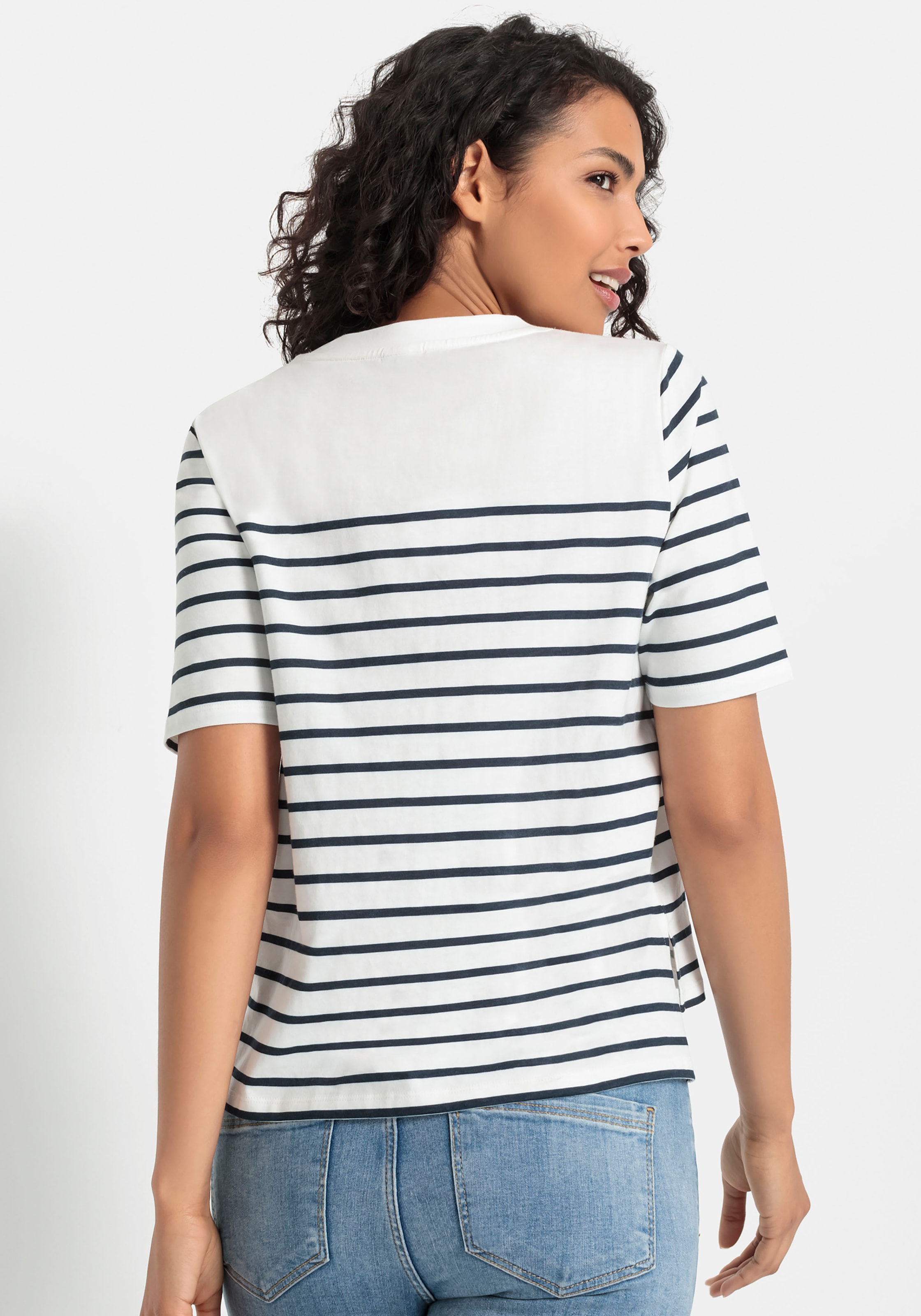 LASCANA T-Shirt, mit Streifen, Kurzarmshirt aus Baumwolle, schlanke Optik, Basic