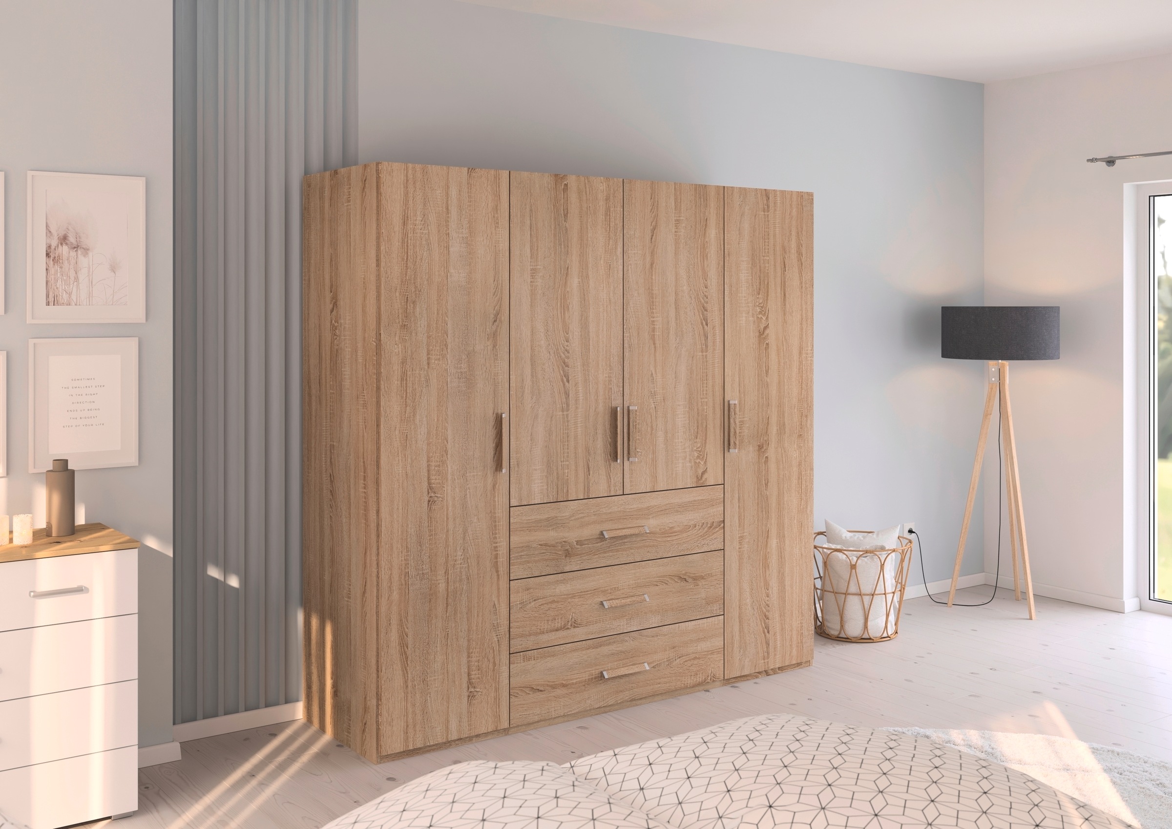 rauch Drehtürenschrank »Kleiderschrank Schrank Garderobe Schlafzimmerschrank EVELYN«, (in 2 Höhen 197 oder 210 cm erhältlich), in elegantem Stil mit Schubladen 3 Breiten und 2 Höhen MADE IN GERMANY