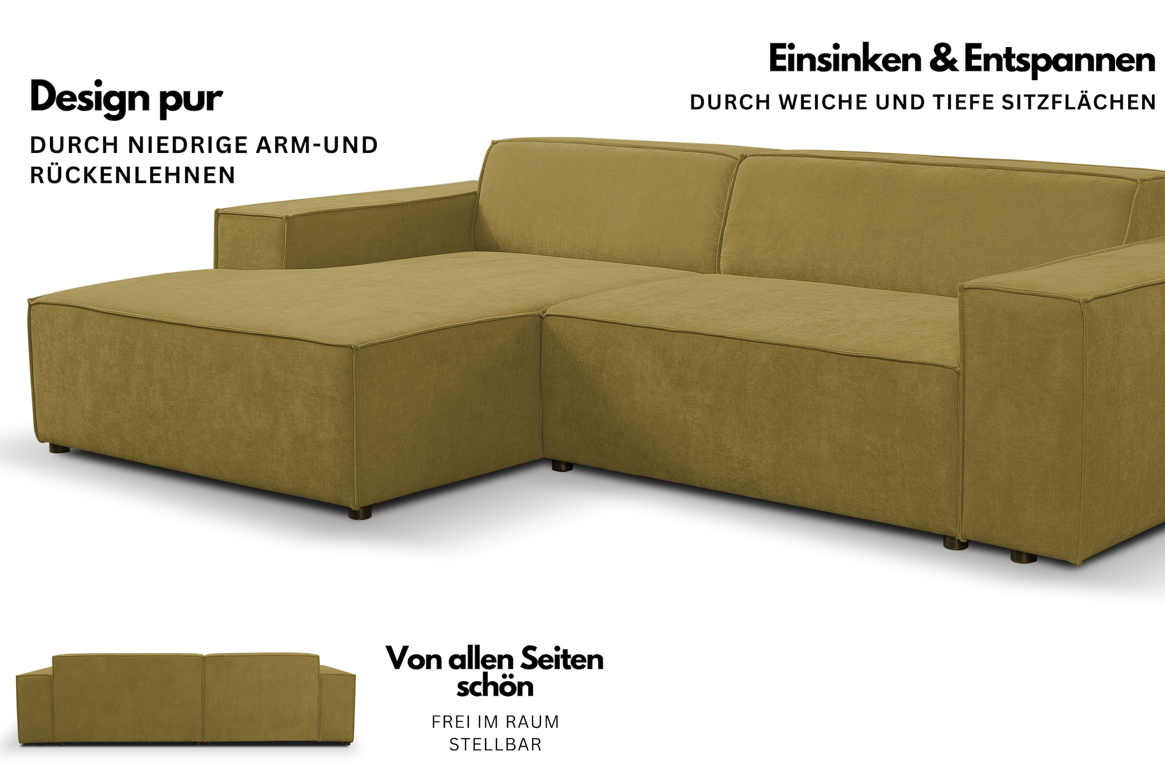 WERK2 Ecksofa »Trento 268 cm breit zeitlos, elegant &, kubisches Design« Cord, L-Form,  extra weiche und tiefe Sitzfläche