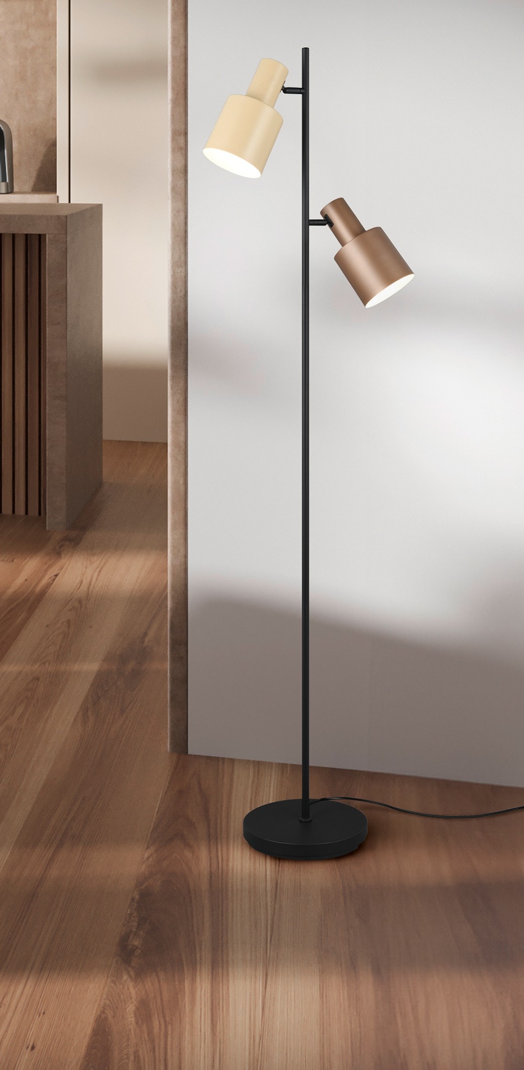 TRIO Leuchten Stehlampe »AGUDO, Stehleuchte 2-flammig, exkl 2xE27 max 10W, mit Fußschalter« E27 1 Stk. warmweiß - kaltweiß 161cm hoch, Metall Lampenschirme, Stehlampe Wohnzimmer Esszimmer