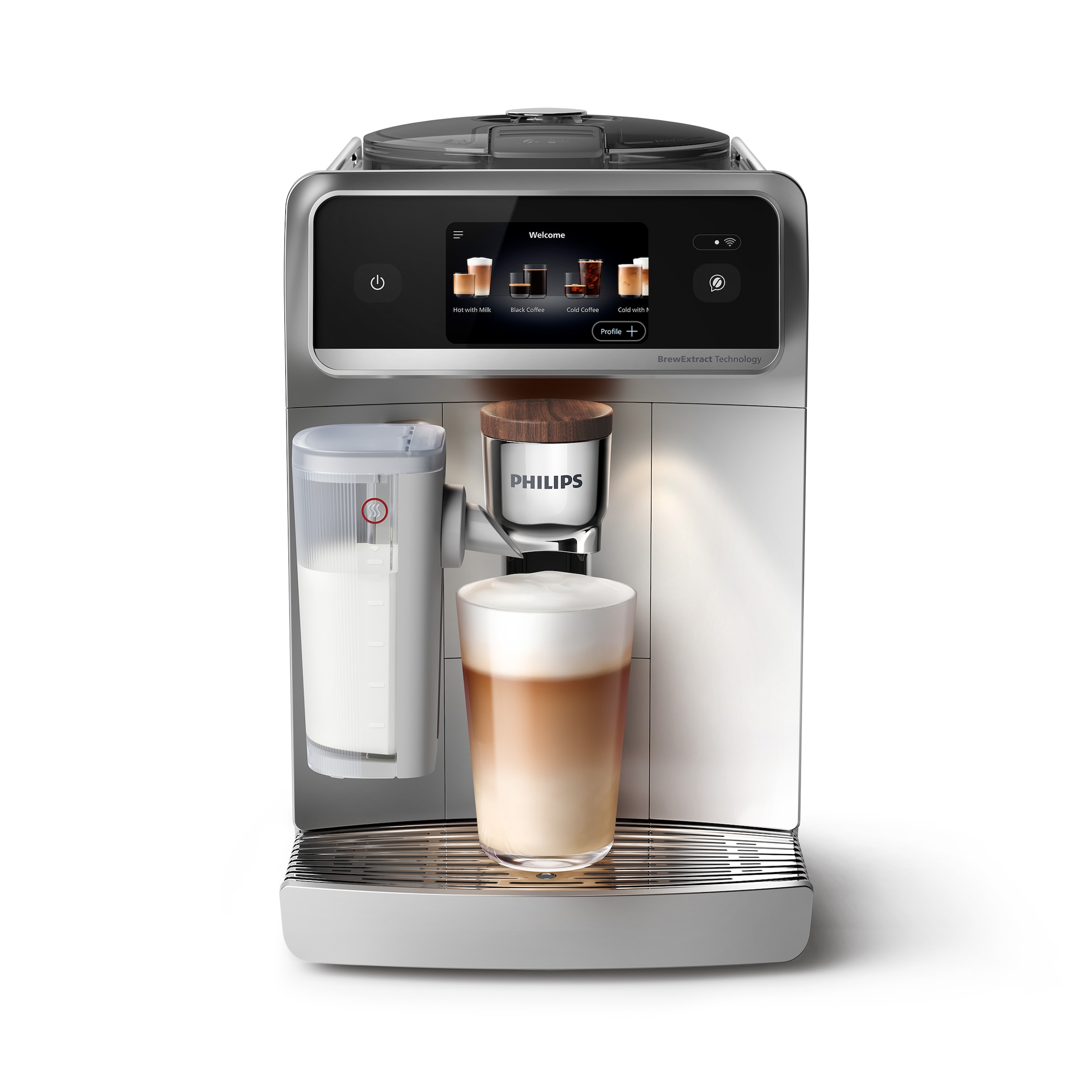 Philips Kaffeevollautomat »EP8757/20 8000 Series Café Aromis, 50 Getränke (heiß oder eisgekühlt)« LatteGo Pro-Milchsystem, BrewExtract Technologie, appfähig, Silber