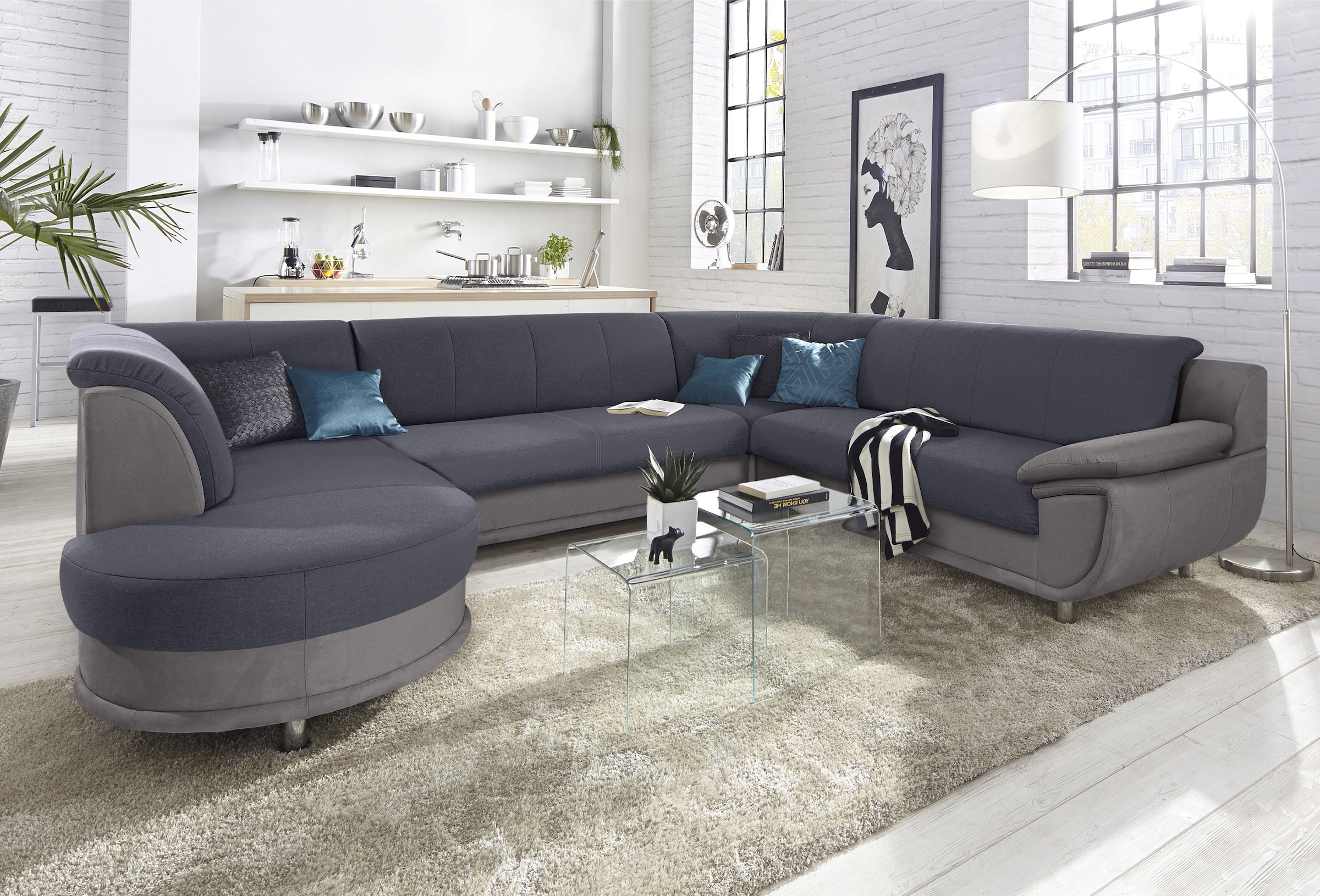 TRENDMANUFAKTUR Wohnlandschaft »Rondo 3, zeitlos und modern, im Materialmix, U-Form« wahlweise für mehr Komfort mit Federkern, wahlweise mit Bettfunktion