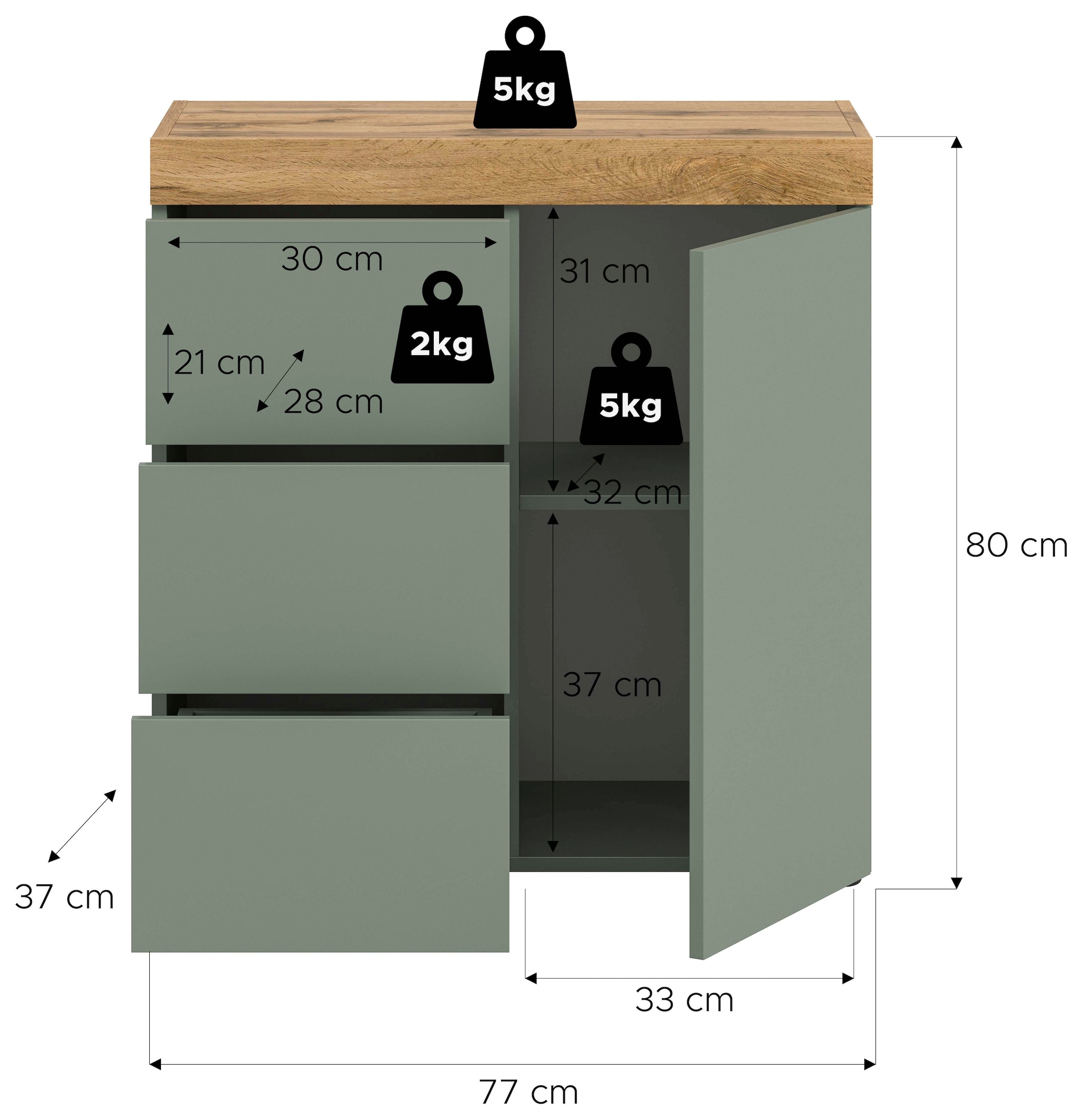 OTTO home Kommode »MAMBO, TOPSELLER!, Breite 77cm, 1 Tür, 3 Schubkästen, push-2-open« 2 farbige Ausführung, in verschiedenen Farben erhältlich, 1 Stk. tlg. Kommode, Anrichte, Wohnzimmer, Schlafzimmer
