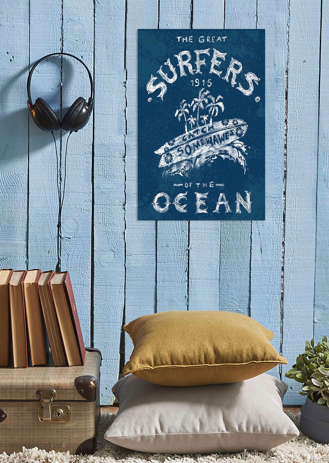 queence Metallbild »Great Surfers«, Schriftzüge-Schriftzug, (1 St.), Stahlschild, Blechschild, Surfer, Texte, Fernweh