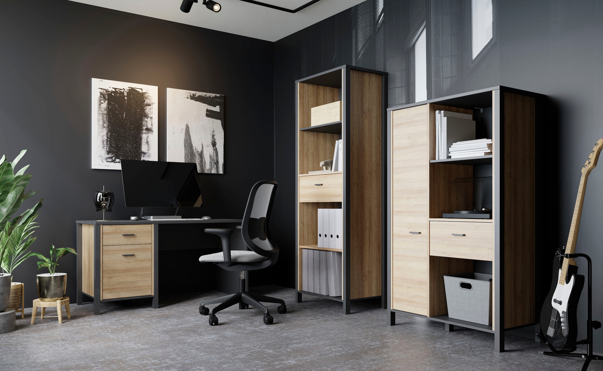 FORTE Aktenregal »High Rock«, mit Tür & Schublade, 3 offene Fächer, Industrial-Stil, 86x152 cm
