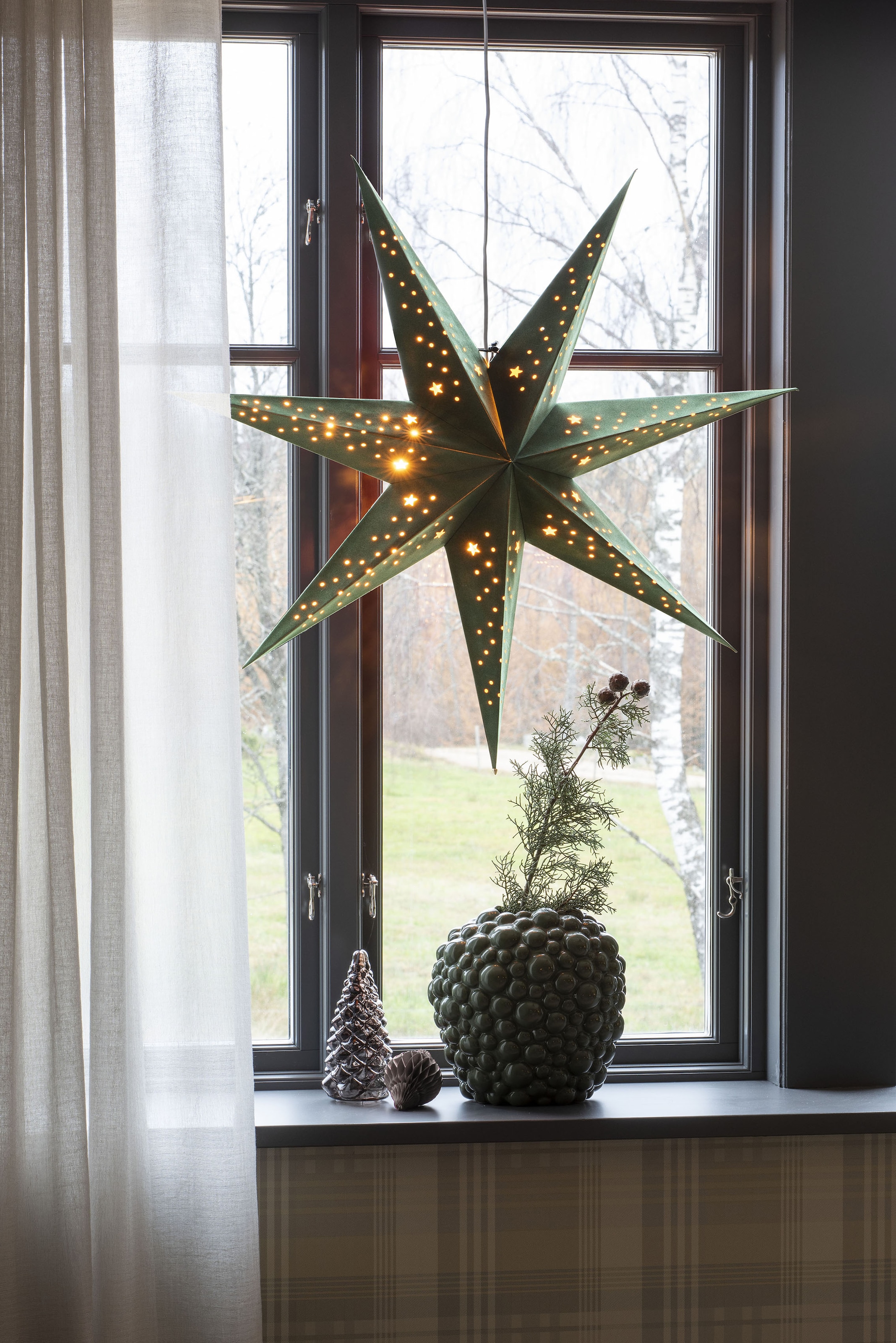 Stern Papierstern, Samt, bei Zacken online St.), perforiert, LED Weihnachtsdeko«, grünem »Weihnachtsstern, (1 Dekostern mit 7 KONSTSMIDE OTTO